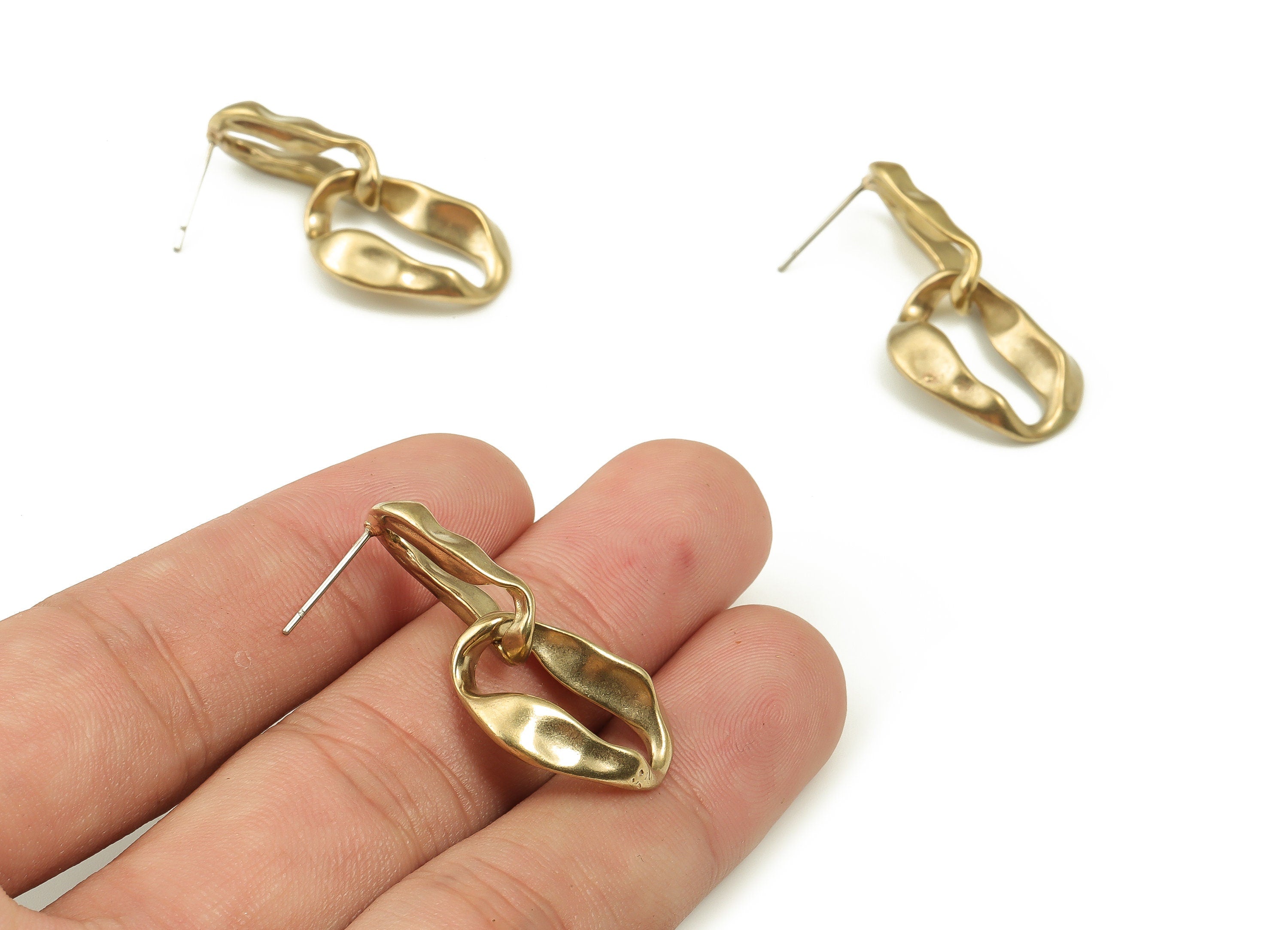 Brass Hoop Earring Stud - Raw Brass Hoop Earring Post - Stainless Steel Stud - Jewelry Making Supplies - 33.58x16.48x4.18mm - PP4508 - DOMEDBAZAAR