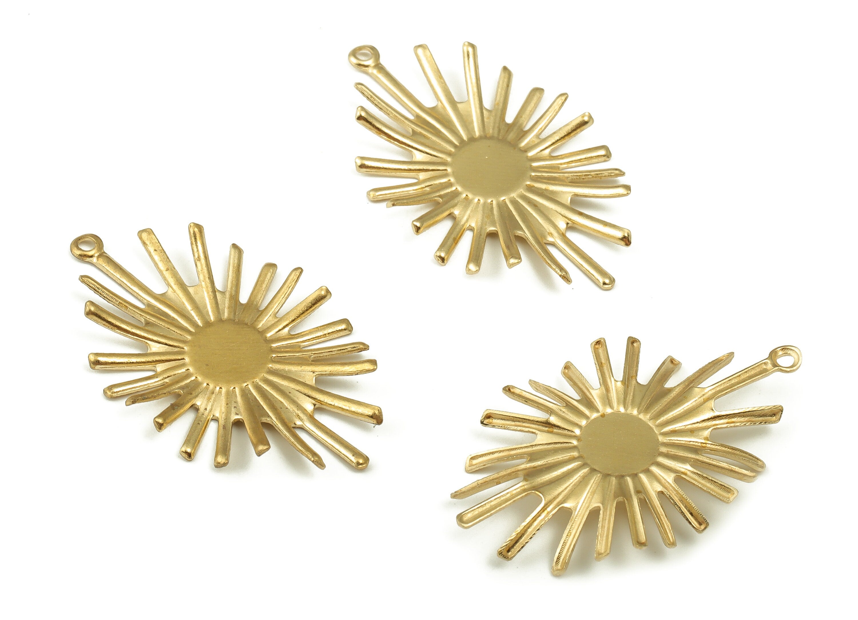 Brass Sun Earring Charms - Raw Brass Sun Pendant - Earring Findings - DIY Jewelry Making Supplies - 32.89x19.87x1.95mm - PP4598 - DOMEDBAZAAR