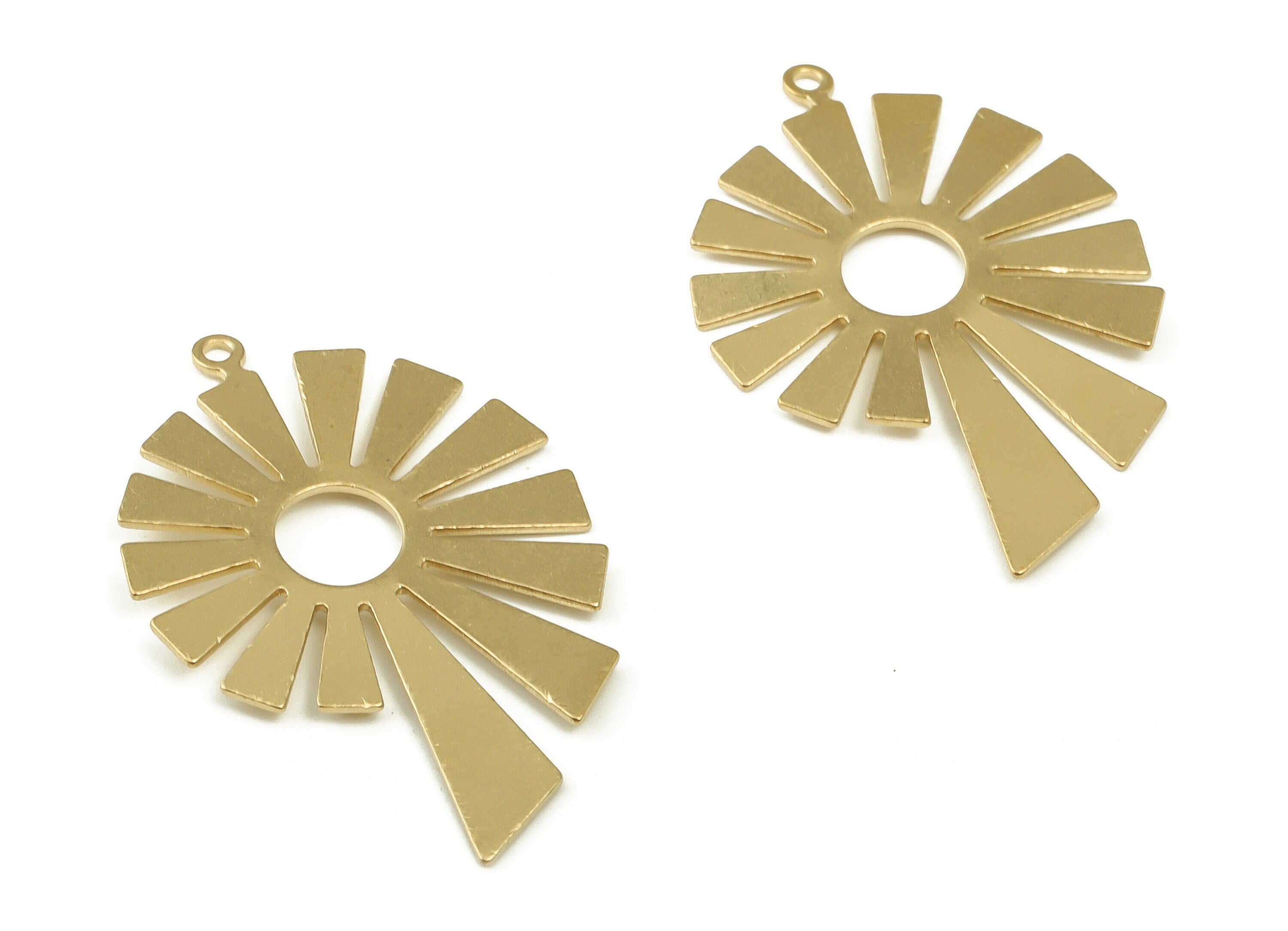Brass Sun Earring Charms - Raw Brass Sun Pendant - Earring Findings - DIY Jewelry Making Supplies - 33.61x22.13x1.1mm - PP4608 - DOMEDBAZAAR