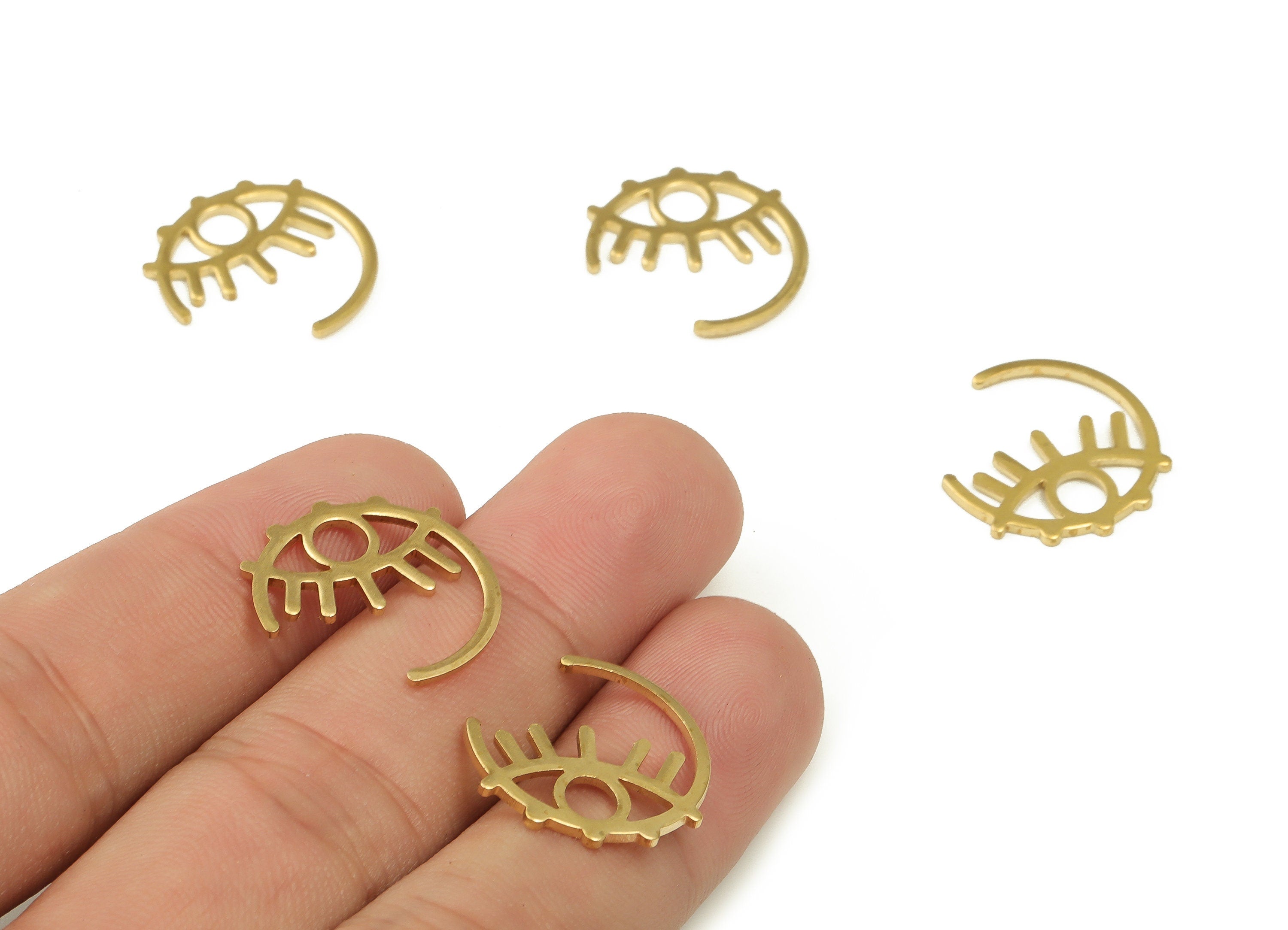 Brass Eye Earring Charms - Raw Brass Semi circle Pendant - Earring Findings - DIY Jewelry Making Supplies - 18.96x18.65x0.99mm - PP4597 - DOMEDBAZAAR