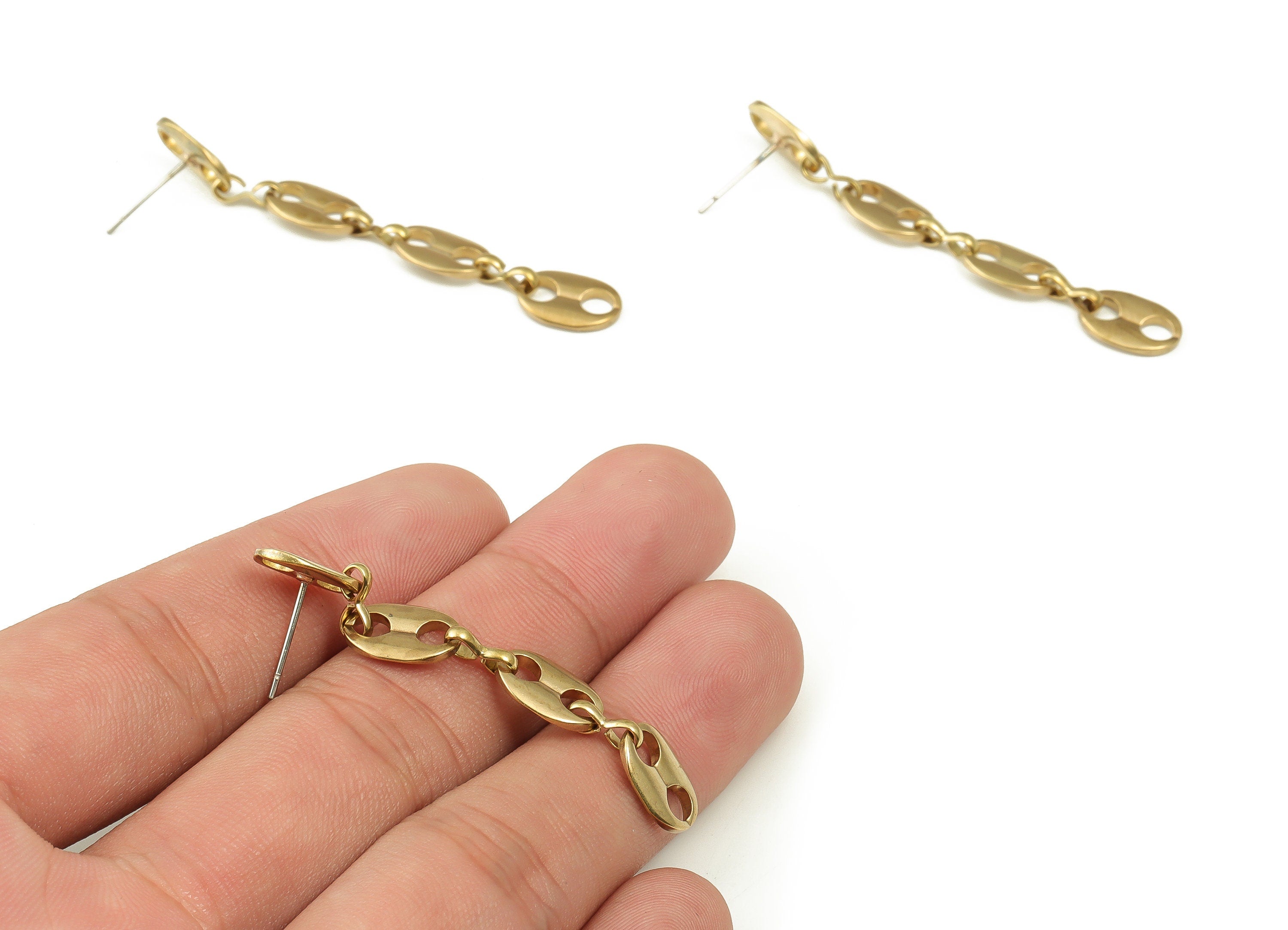 Brass Chunky Chain Earring Stud - Raw Brass Oval Earring Post - Stainless Steel Stud - Jewelry Making Supplies - 56.57x7.93x1.36mm - PP4489 - DOMEDBAZAAR