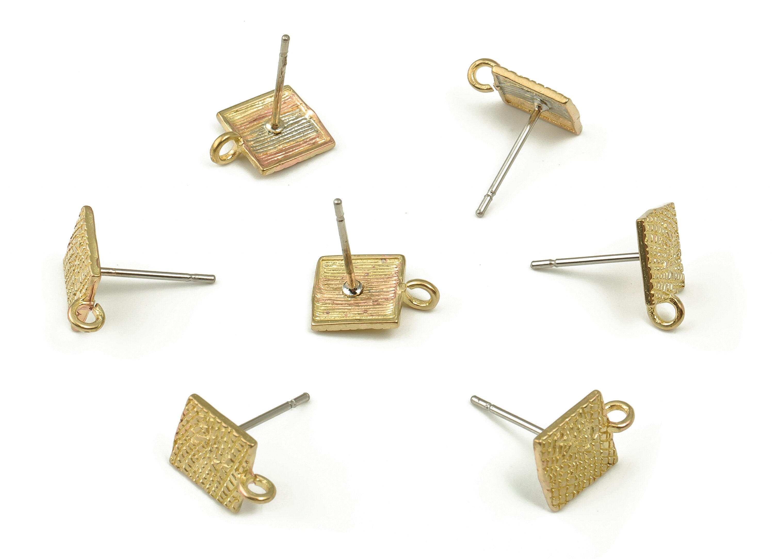 Brass Square Earring Stud - Raw Brass Square Earring Post - Stainless Steel Stud - Jewelry Making Supplies - 10.73x7.6x0.91mm - PP4233 - DOMEDBAZAAR