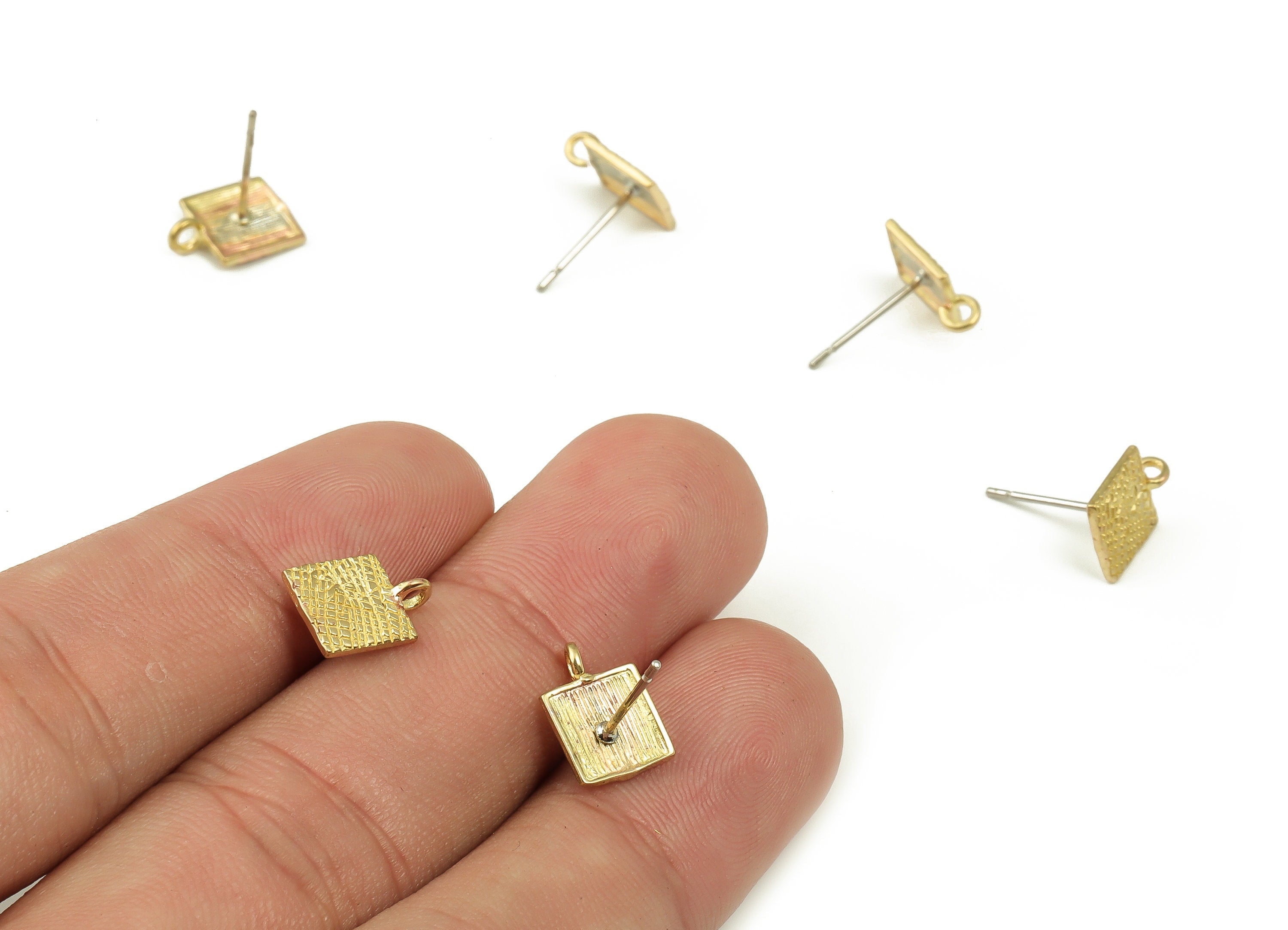 Brass Square Earring Stud - Raw Brass Square Earring Post - Stainless Steel Stud - Jewelry Making Supplies - 10.73x7.6x0.91mm - PP4233 - DOMEDBAZAAR