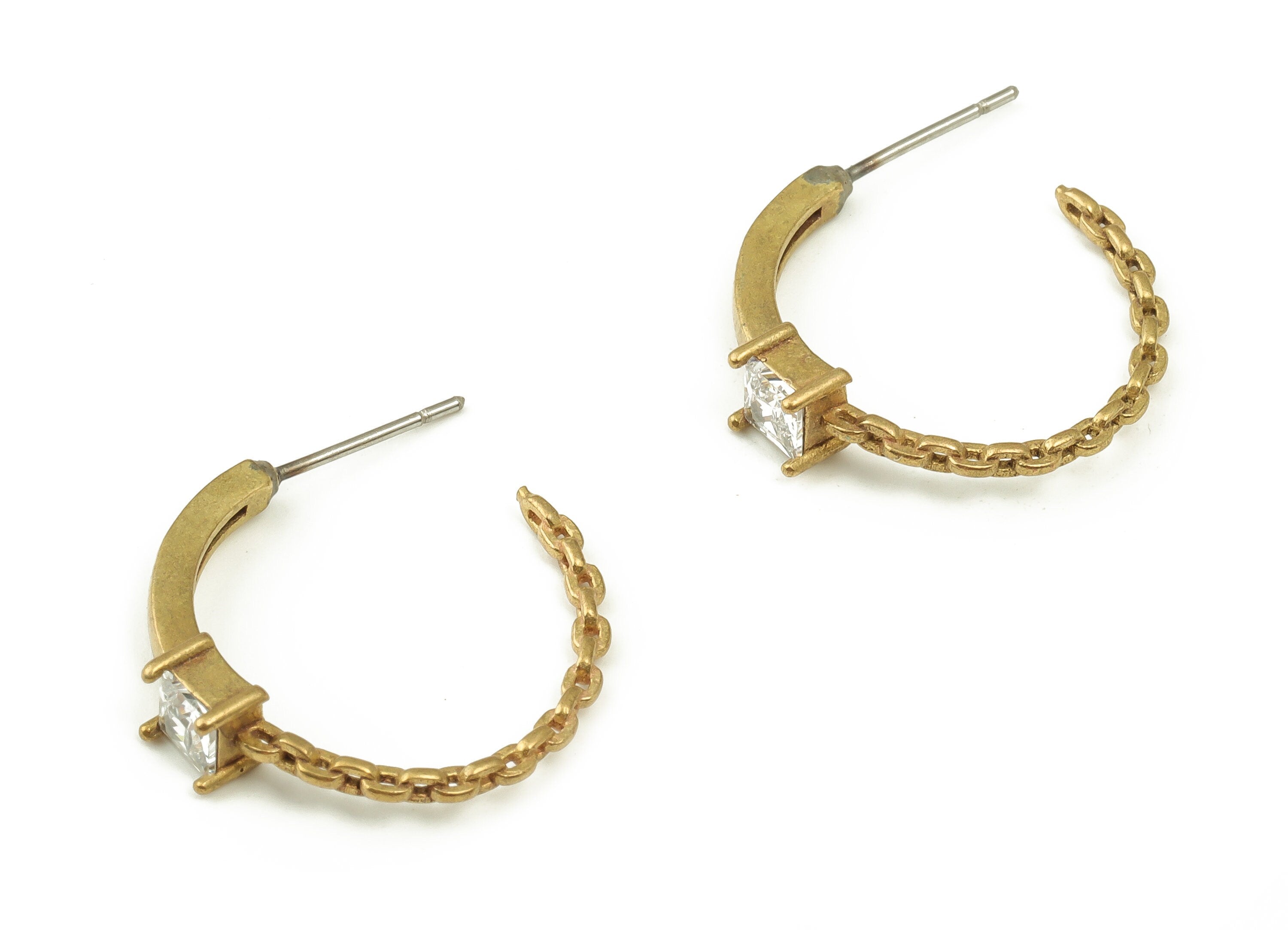 Brass C Earring Stud With Zircon - Raw Brass Oval Post - Brass Stud - Earring Post - Jewelry Making Supplies - 22.41x20.66x3.84mm - PP4509 - DOMEDBAZAAR