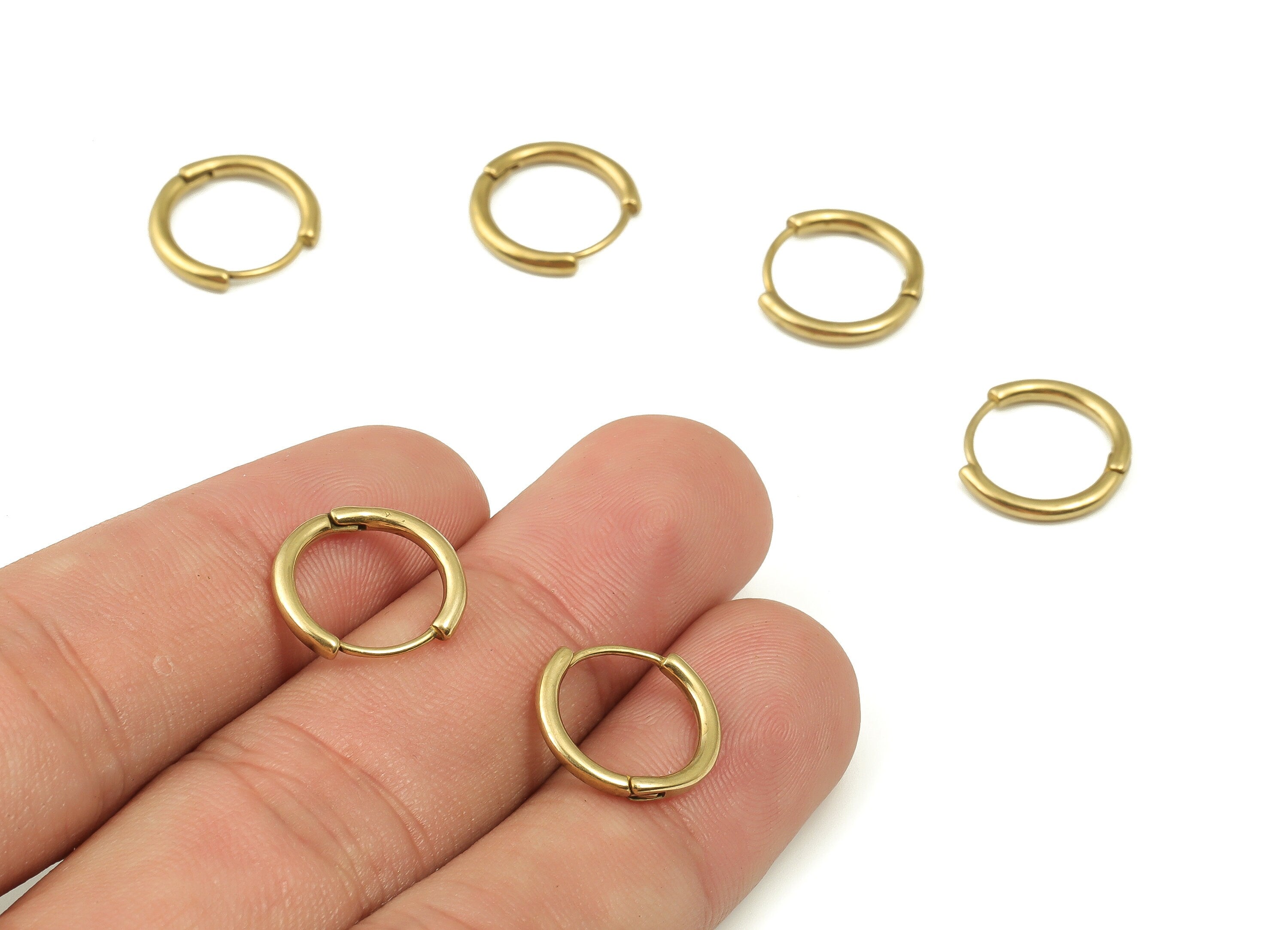 Round Hoop Thick Earring – Dainty Round Brass Huggie Earring – Chunky Hoop Earring – Small Circle Hoop Earring - 13.93x13.07x1.91mm - PP4236 - DOMEDBAZAAR