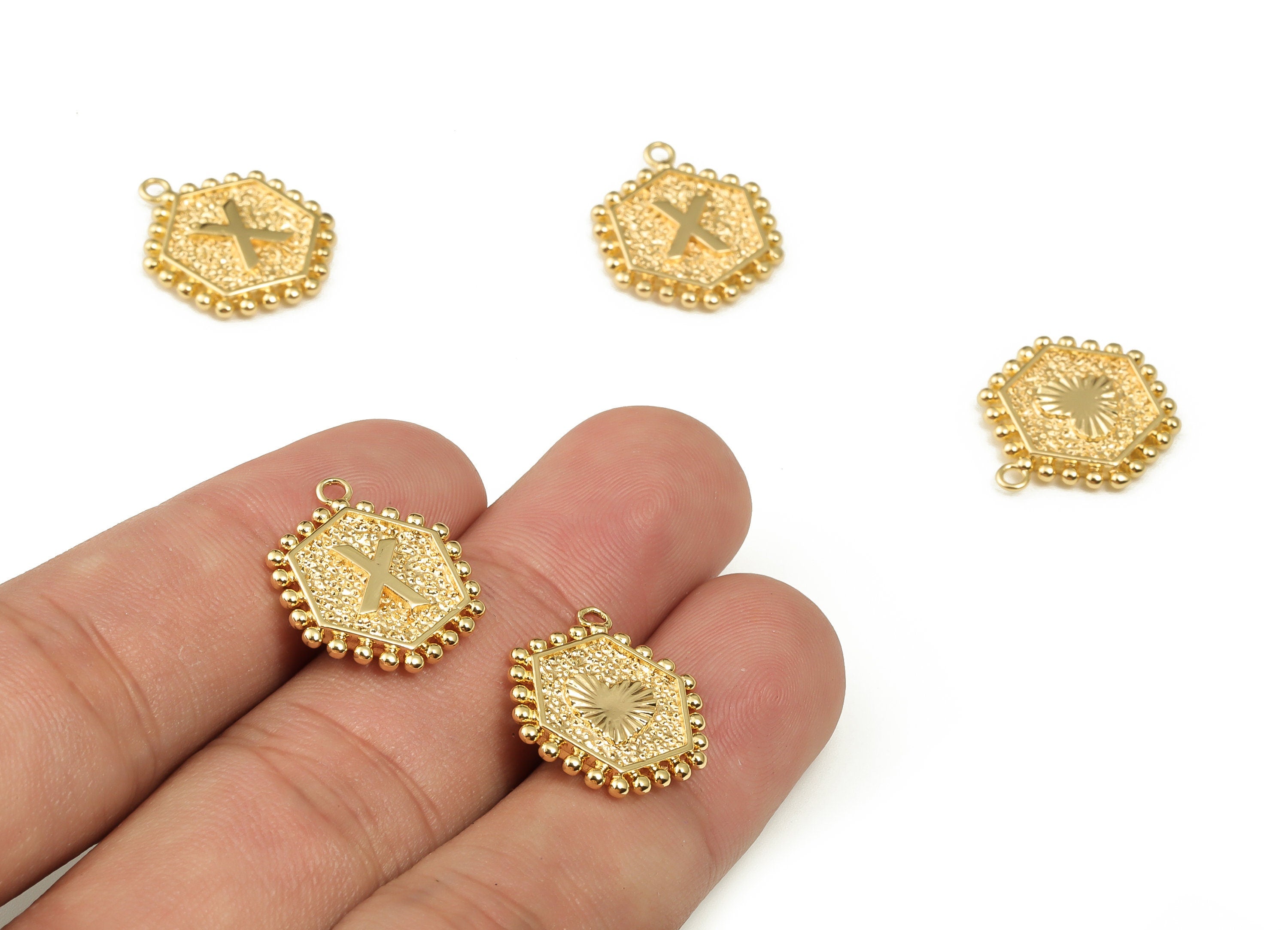 Brass Hexagon Letter X Charms - Alphabet Pendant Charm - 18K Shiny Gold Plated Initial Charm - Jewelry Supplies -19.49x16.1x2.4mm- RGP3775X - DOMEDBAZAAR