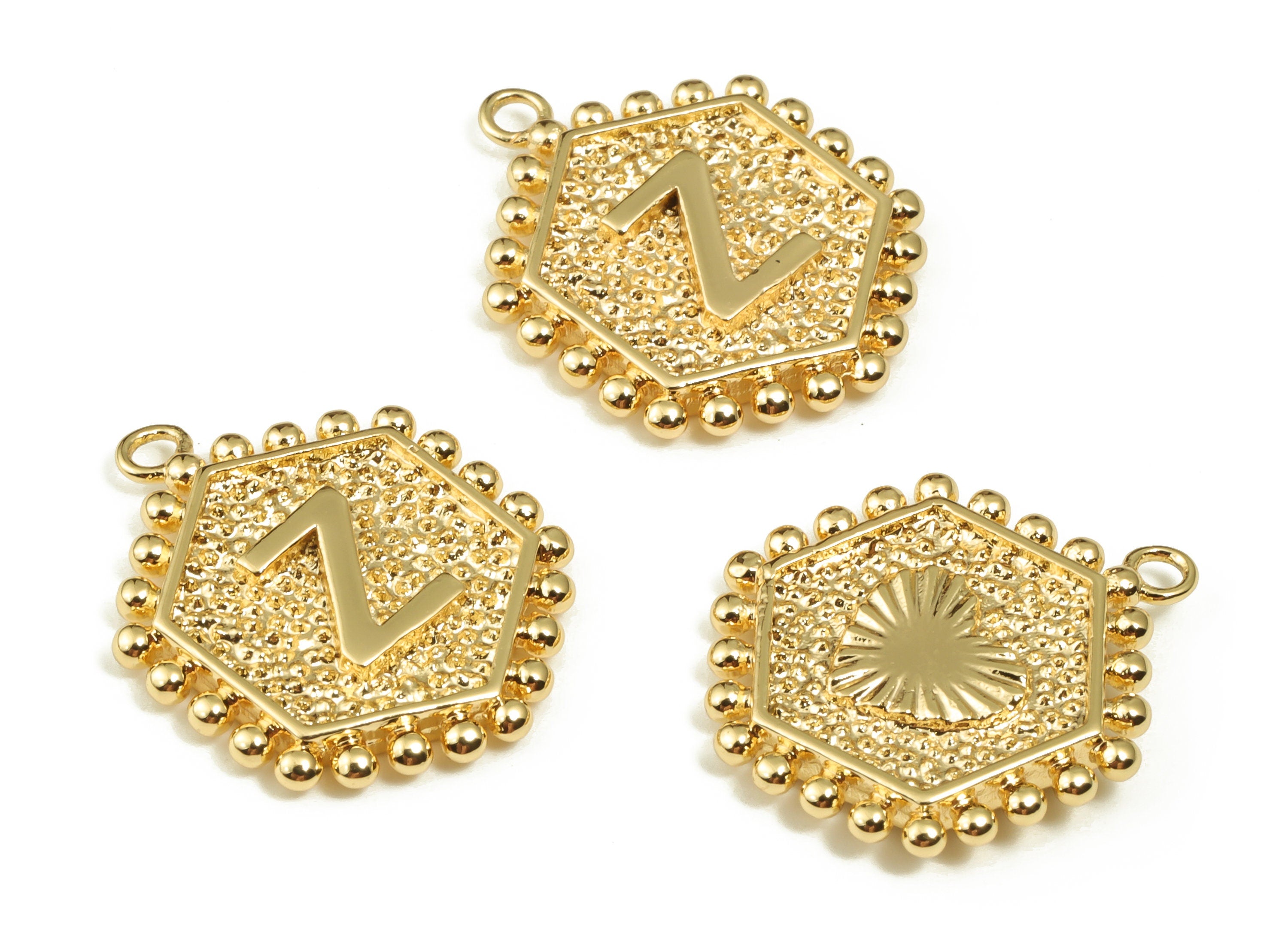 Brass Hexagon Letter Z Charms - Alphabet Pendant Charm - 18K Shiny Gold Plated Initial Charm - Jewelry Supplies -19.49x16.1x2.4mm- RGP3775Z - DOMEDBAZAAR