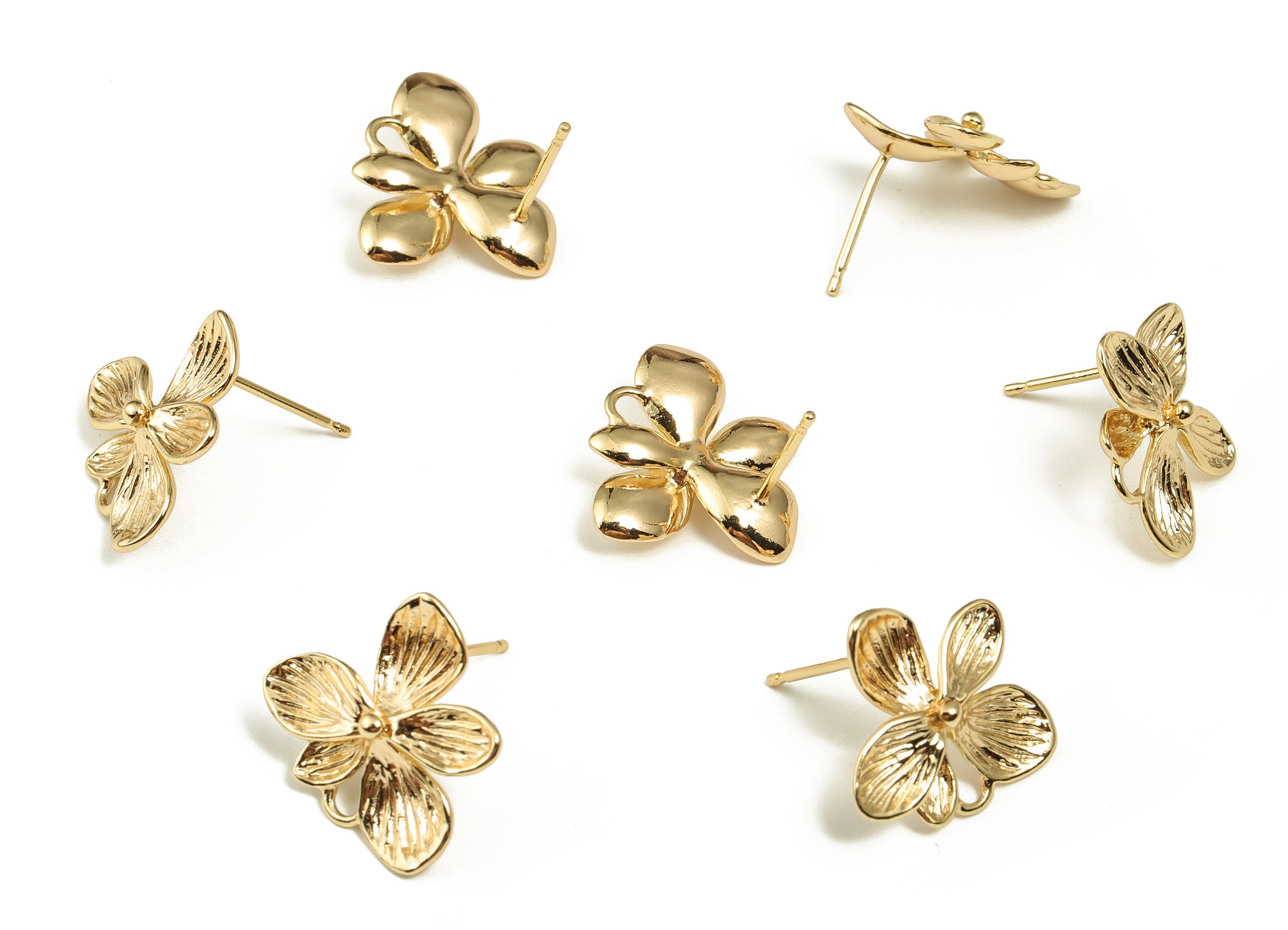 Brass Flower Earring Post - Gold Flower Stud - 18K Real Gold Plated Brass - Brass Stud - Jewelry Supplies - 18.29x17.79x2.21mm - RGP3658 - DOMEDBAZAAR