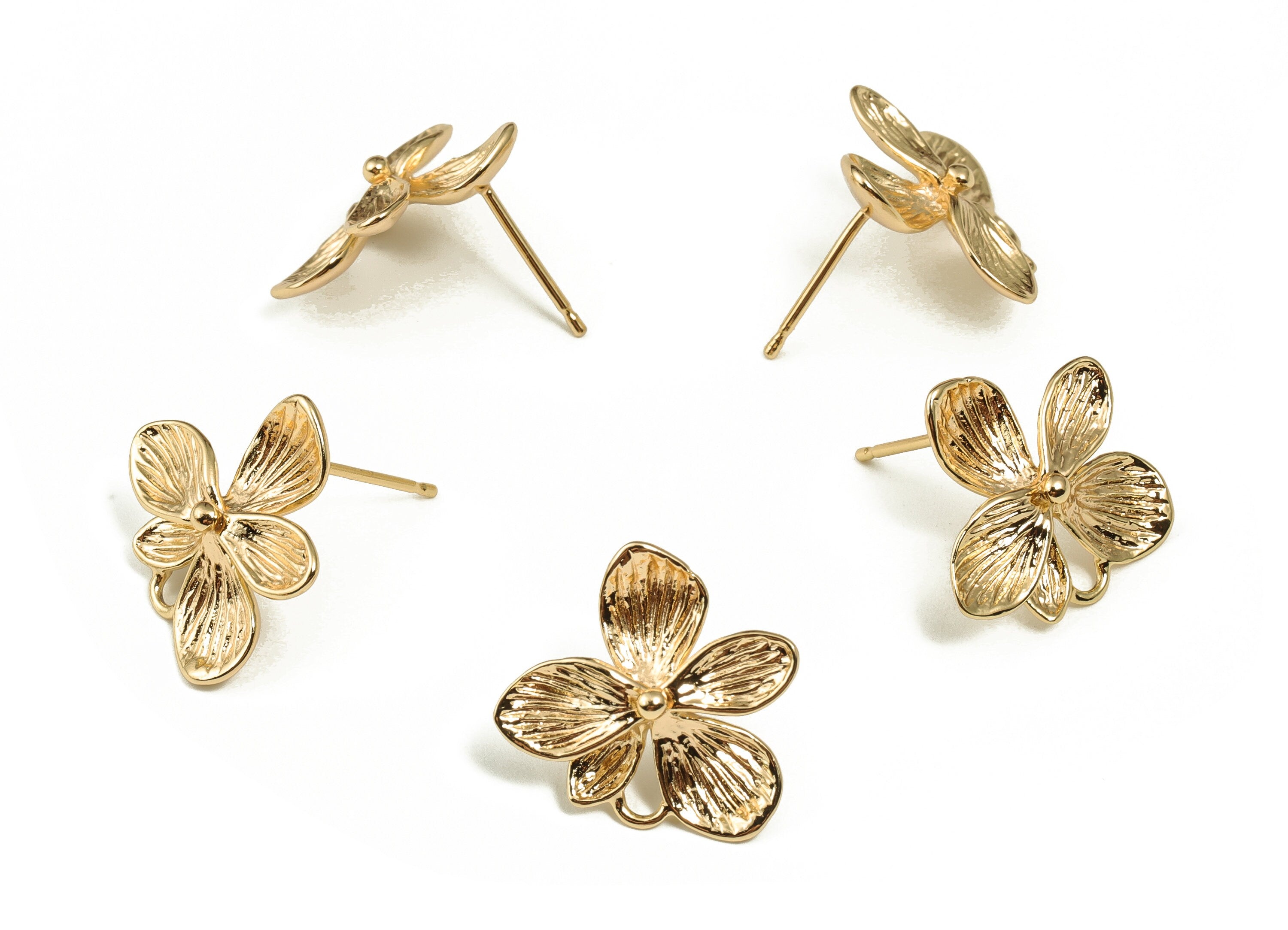 Brass Flower Earring Post - Gold Flower Stud - 18K Real Gold Plated Brass - Brass Stud - Jewelry Supplies - 18.29x17.79x2.21mm - RGP3658 - DOMEDBAZAAR