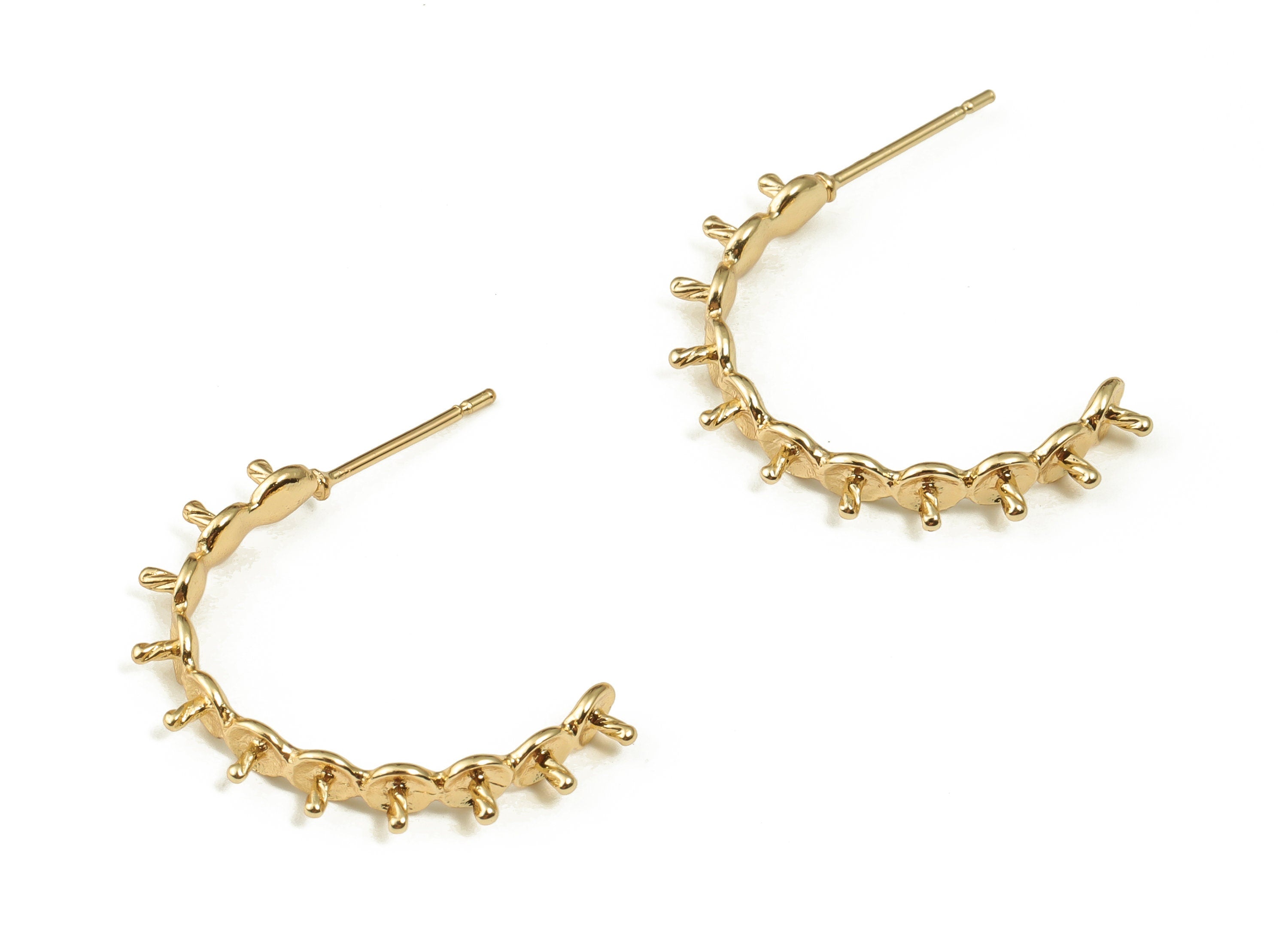 Brass C Earrings Post - Gold Spike Earrings - 18K Real Gold Plated Brass Stud Earrings - Stainless Steel Studs -18.42x21.66x3.2mm- RGP3980 - DOMEDBAZAAR