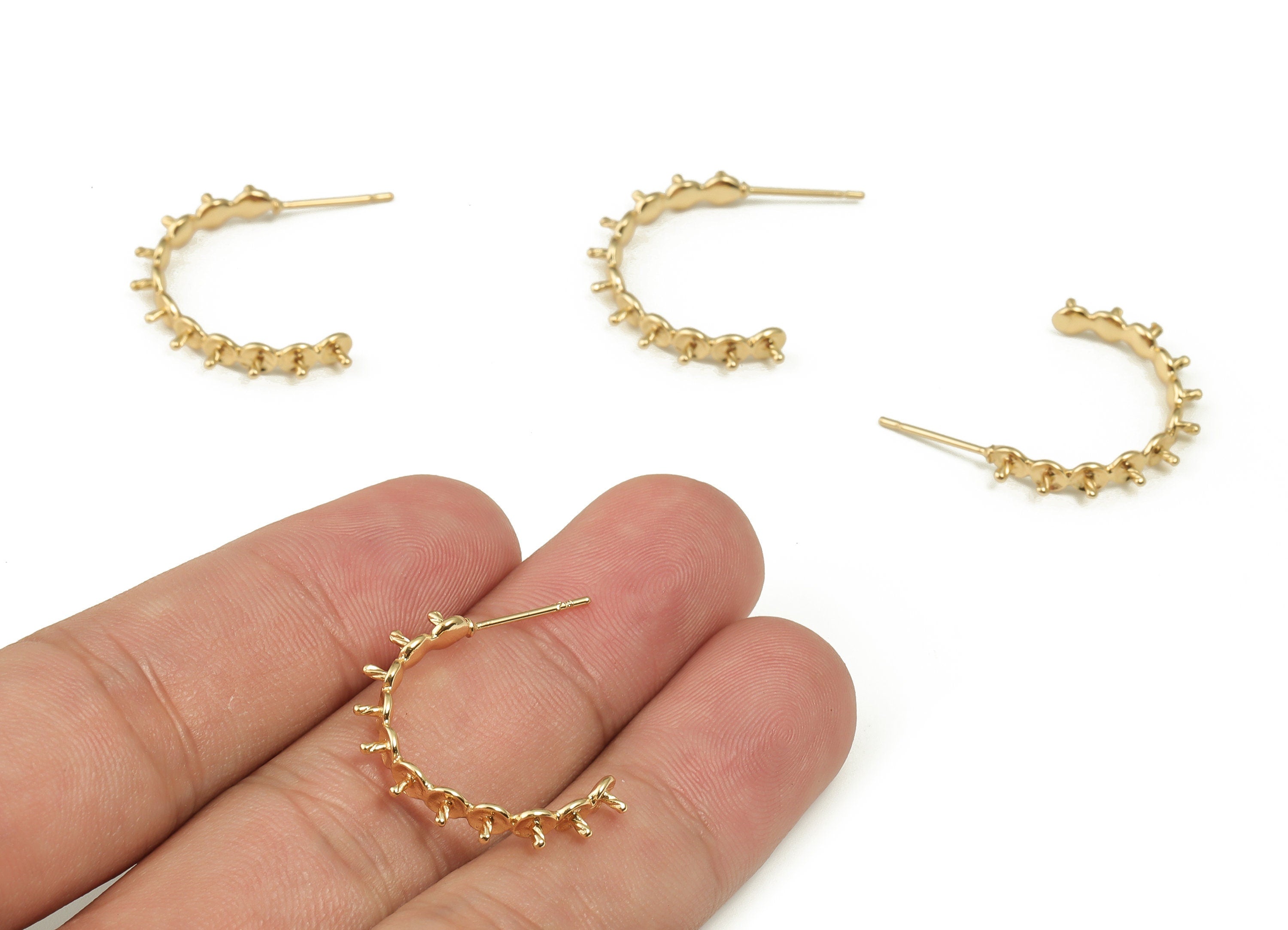 Brass C Earrings Post - Gold Spike Earrings - 18K Real Gold Plated Brass Stud Earrings - Stainless Steel Studs -18.42x21.66x3.2mm- RGP3980 - DOMEDBAZAAR