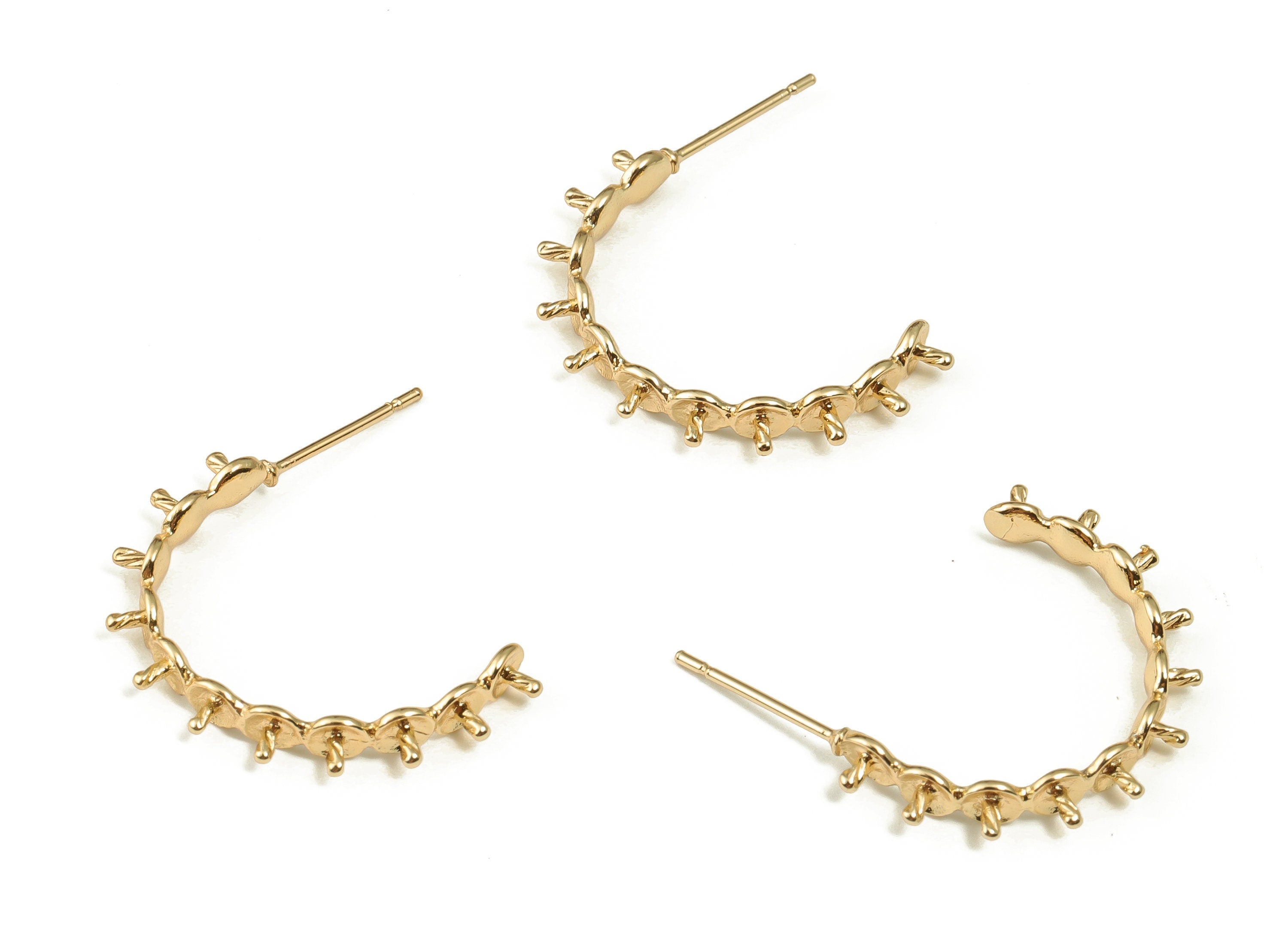 Brass C Earrings Post - Gold Spike Earrings - 18K Real Gold Plated Brass Stud Earrings - Stainless Steel Studs -18.42x21.66x3.2mm- RGP3980 - DOMEDBAZAAR