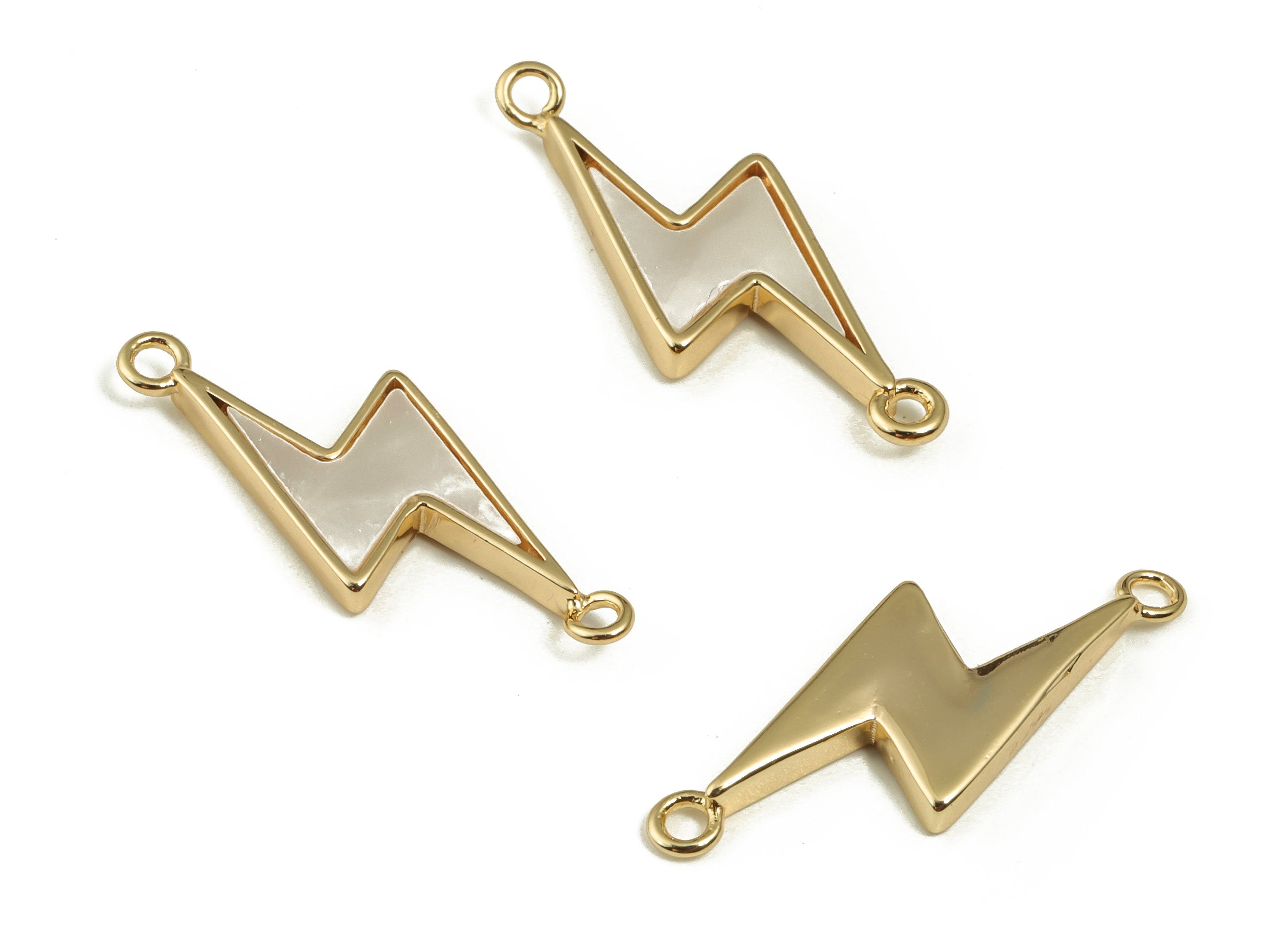 Brass Lightning Earring Connector With Shell - Gold Lightning Pendant - 18K Real Gold Plated Brass - Jewelry Supplies - 24x8x2mm - RGP3970 - DOMEDBAZAAR