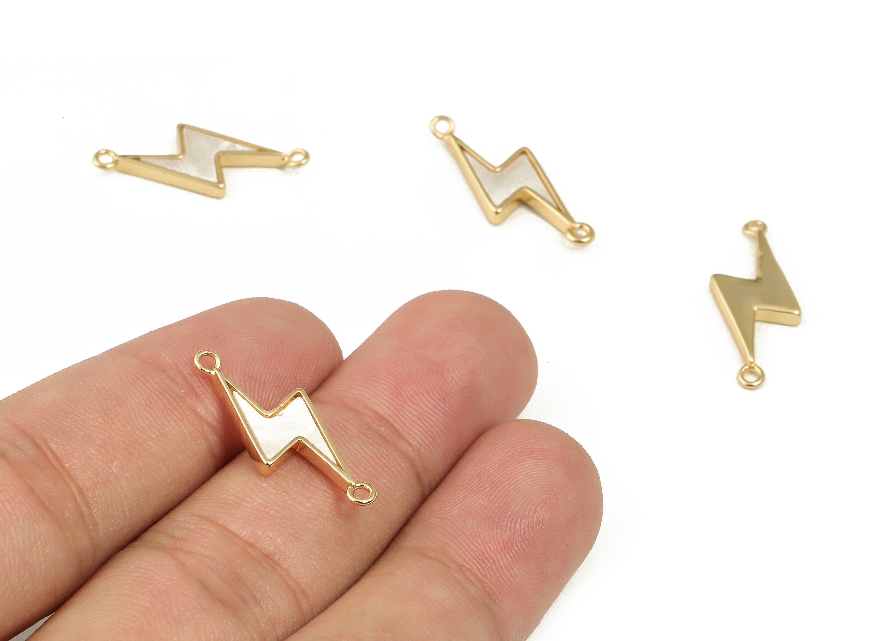 Brass Lightning Earring Connector With Shell - Gold Lightning Pendant - 18K Real Gold Plated Brass - Jewelry Supplies - 24x8x2mm - RGP3970 - DOMEDBAZAAR
