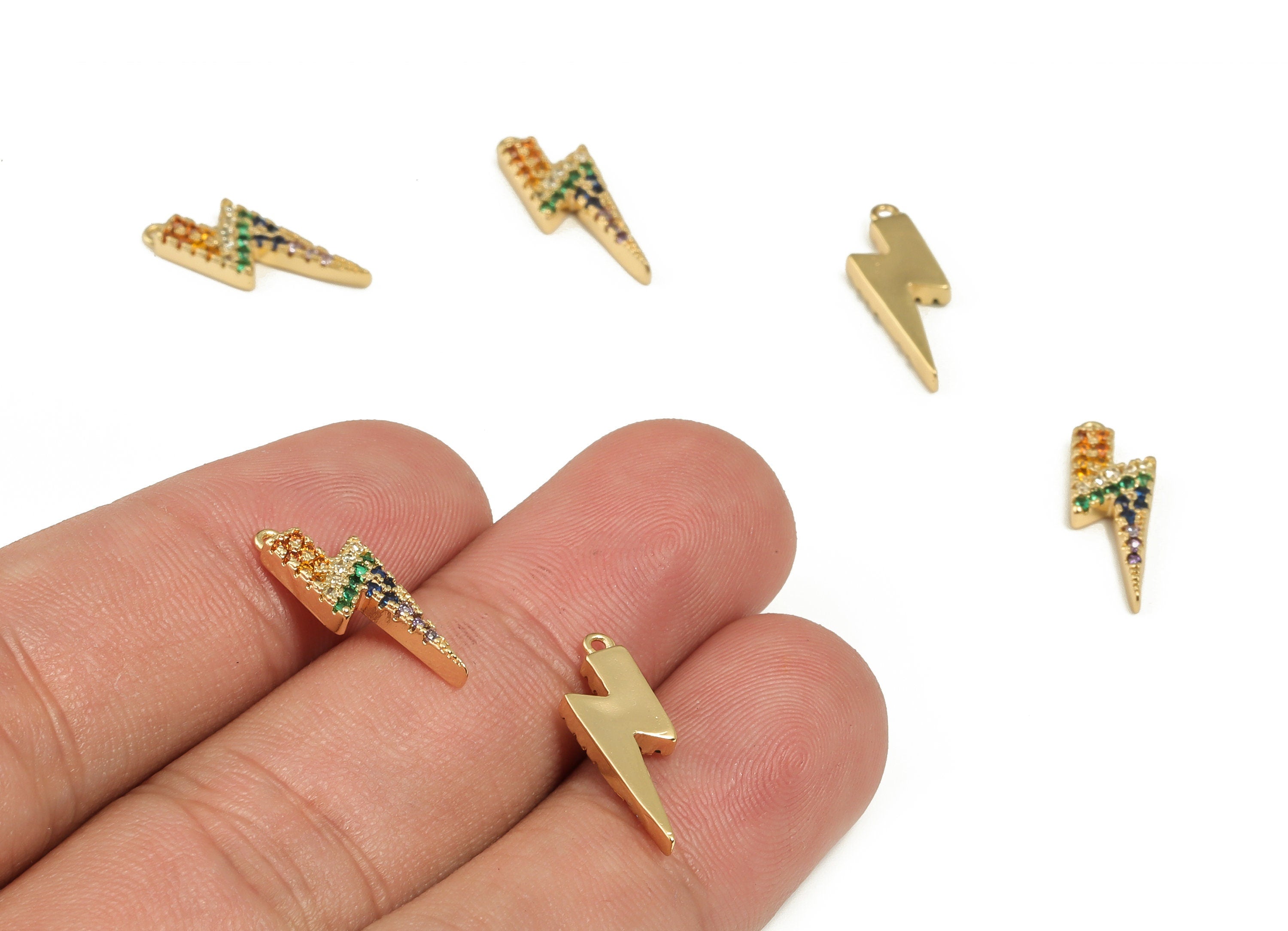 Brass CZ Paved Colorful Lightning Charm - Mixed Color Lightning Bolt Pendant Charm - 18K Real Gold Plated Brass -17.8x6.14x2.32mm- RGP3653 - DOMEDBAZAAR