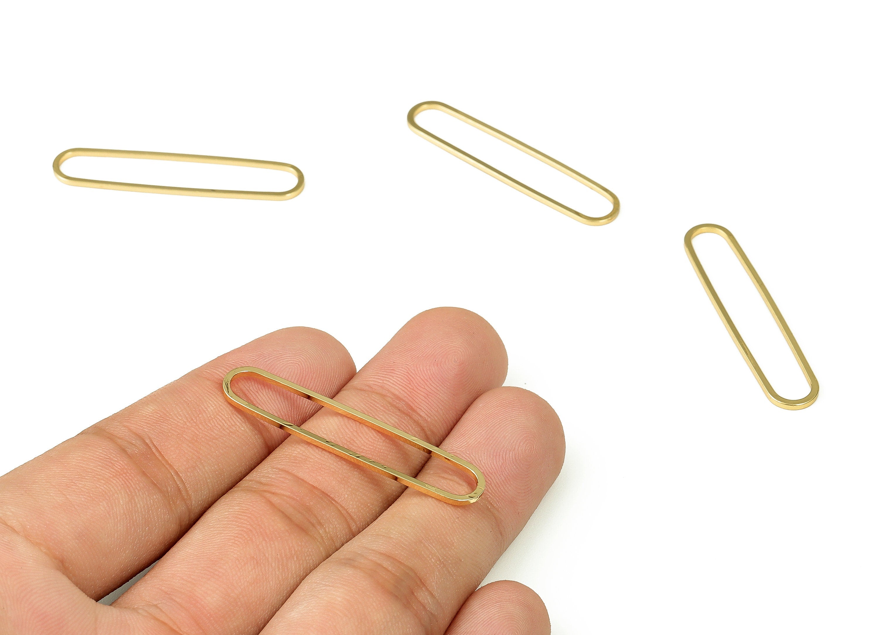 Brass Oval Earring Charms – Gold Oval Shaped Pendant – Oval Connector - 18K Real Gold Plated Brass – Jewelry Supplies- 40×7×1mm - RGP3318-40 - DOMEDBAZAAR