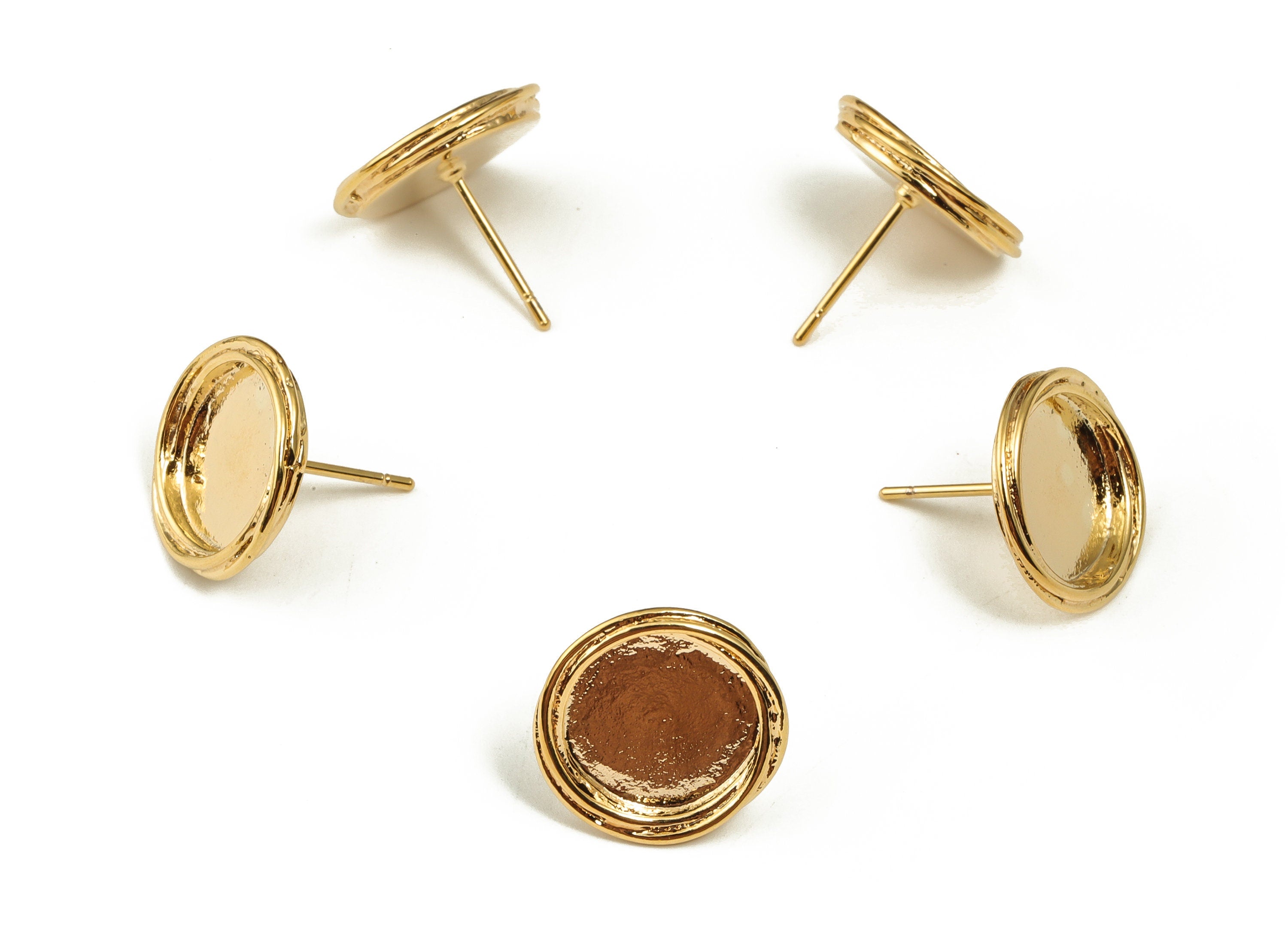 Brass Round Earring Post - Gold Circle Earring Stud - 18K Real Gold Plated Brass - Brass Stud - Jewelry Supplies - 14.2x14.1x2.7mm - RGP3644 - DOMEDBAZAAR