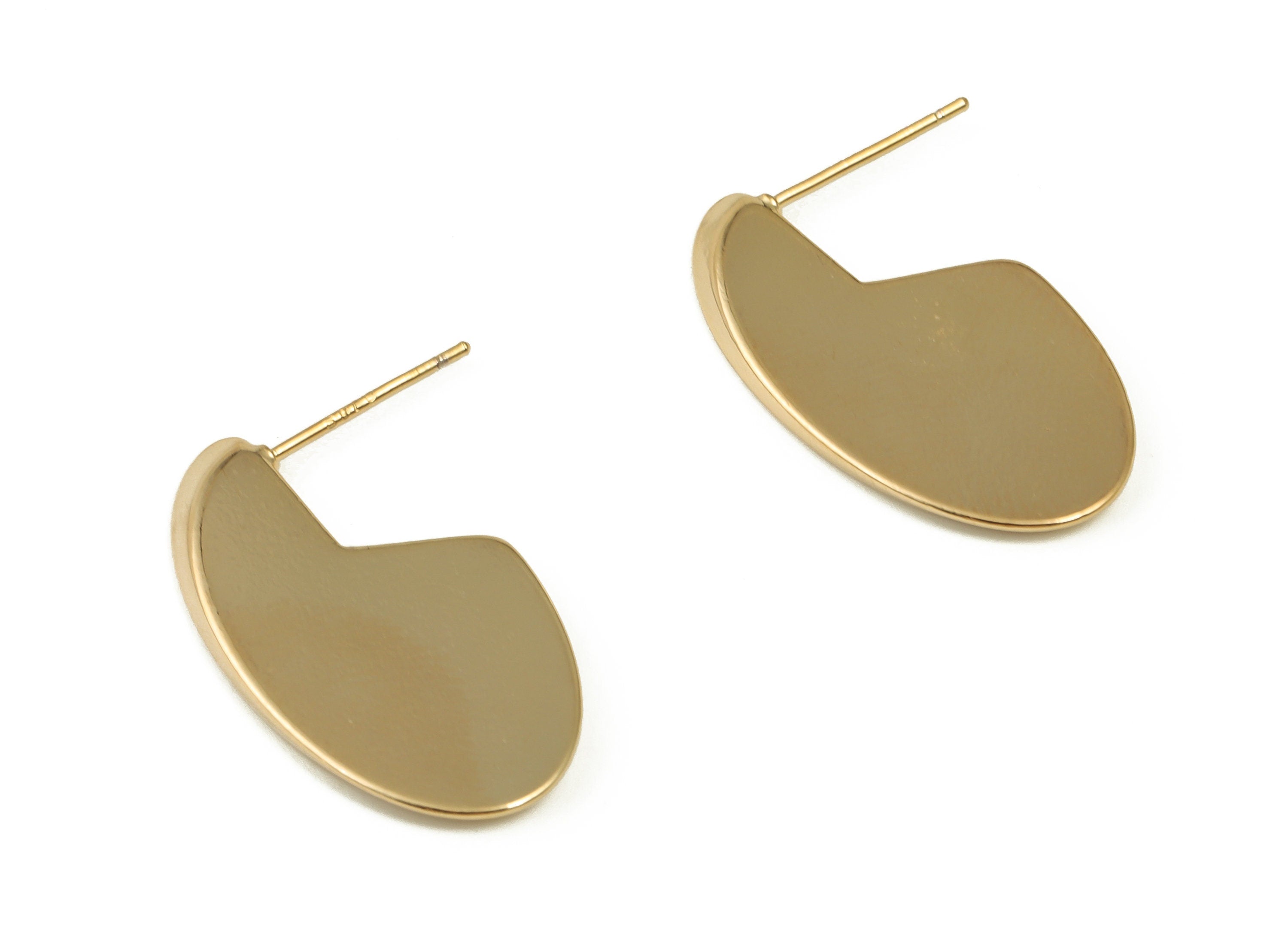 Brass Geometry Earring Post - Gold Geometry Earring Stud - 18K Real Gold Plated Brass - Stainless Steel Stud - 26.19x14.95x1.85mm - RGP3999 - DOMEDBAZAAR