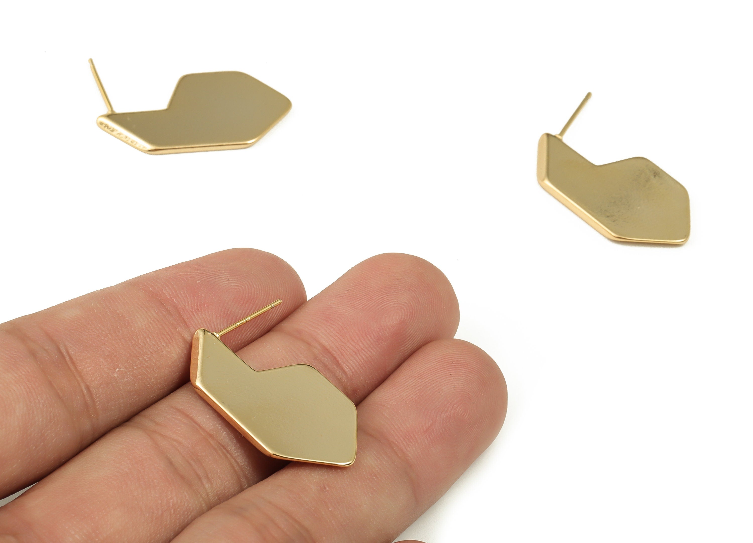 Brass Geometry Earring Post - Gold Geometry Earring Stud - 18K Real Gold Plated Brass - Stainless Steel Stud - 28.89x15.06x1.72mm - RGP4001 - DOMEDBAZAAR