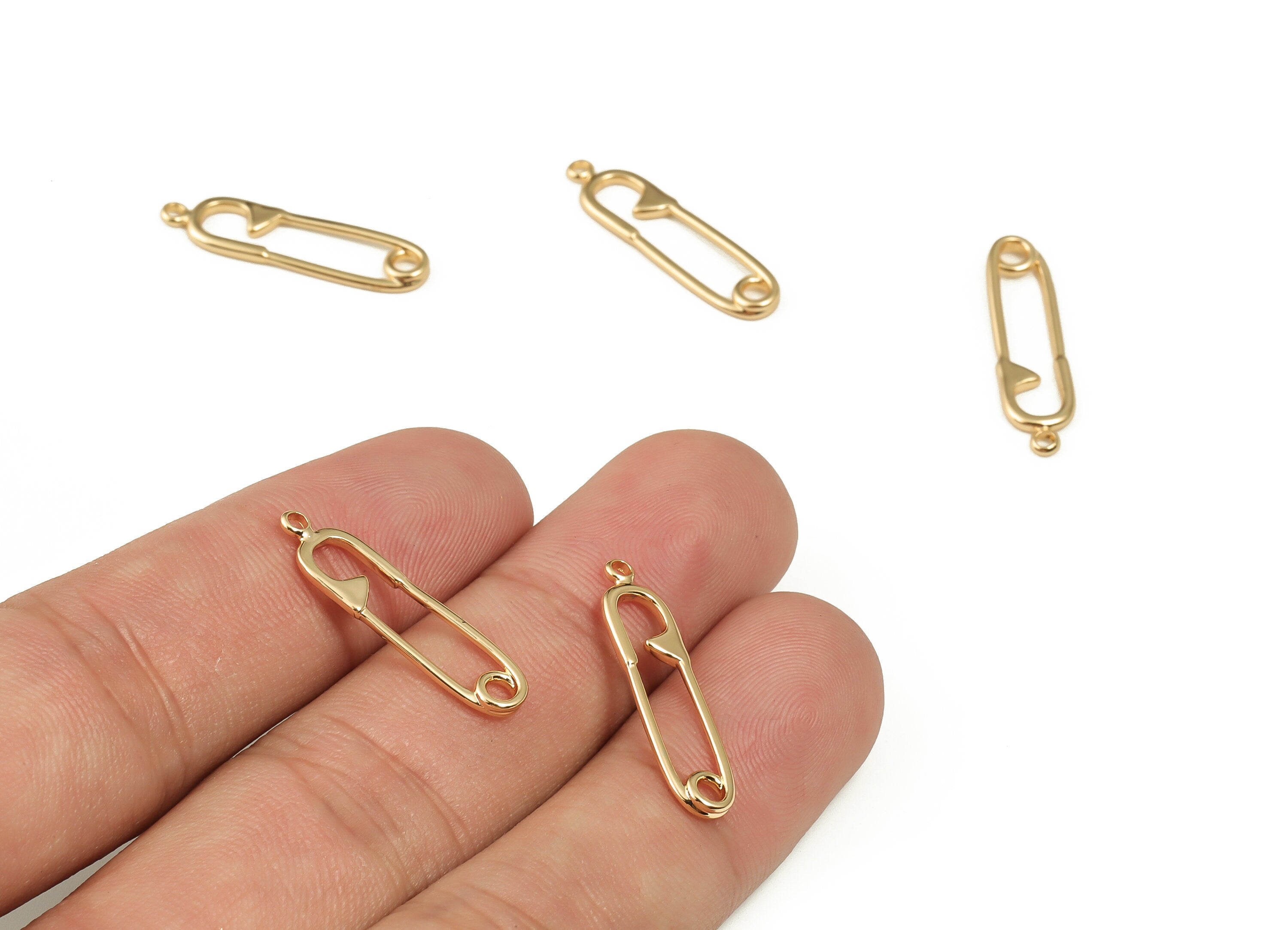 Brass Lock Pin Earring Charms - Gold Lock Pin Pendant - 18K Real Gold Plated Brass - Jewelry Making Supplies - 24.18x6.45x1.36mm - RGP3994 - DOMEDBAZAAR