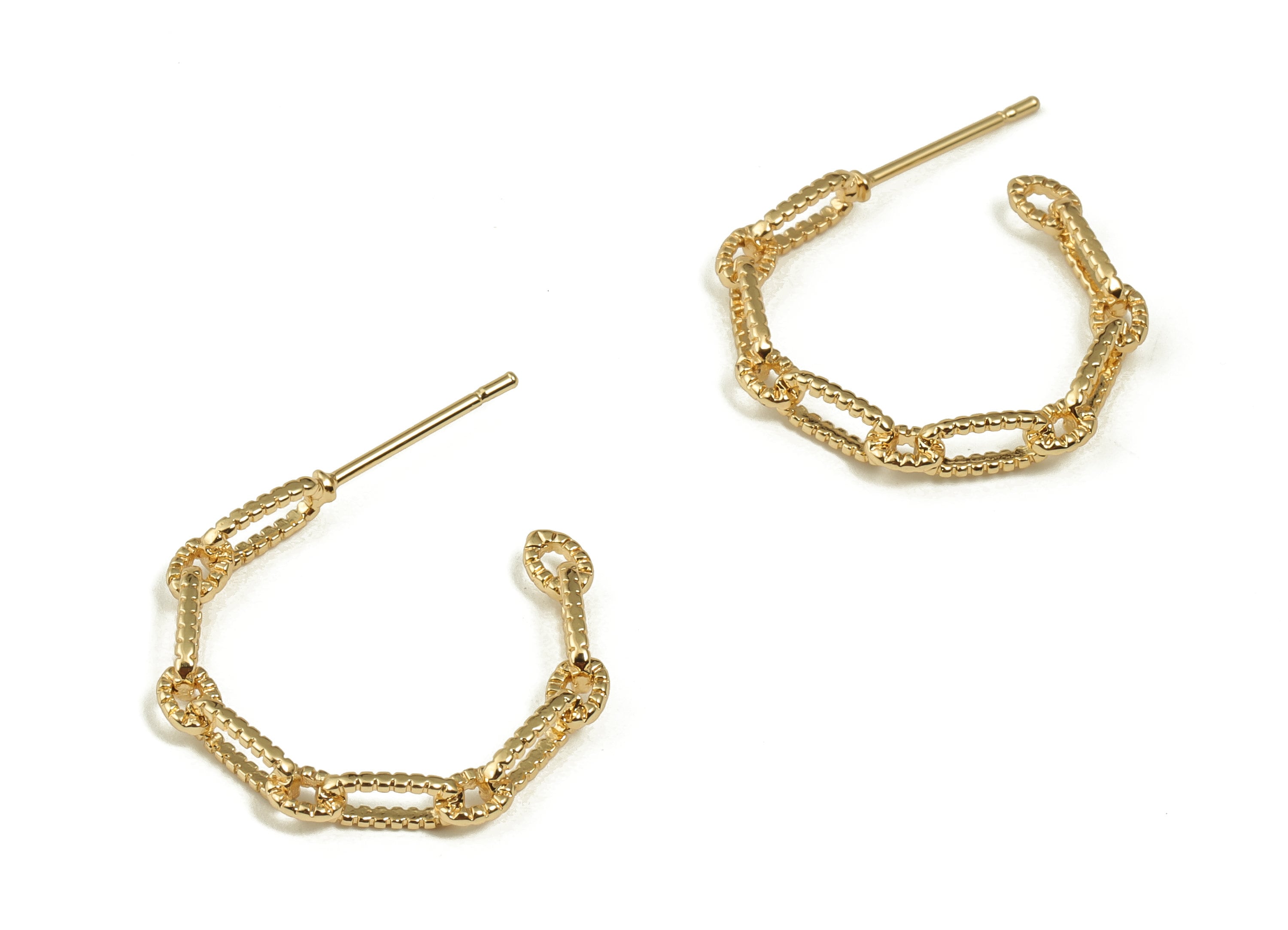 Brass Link Chain Stud Earrings - Brass Open Hoop Earring - Stainless Steel Studs -18k Real Gold Plated Brass -19.36x18.96x2.86mm- RGP3973 - DOMEDBAZAAR