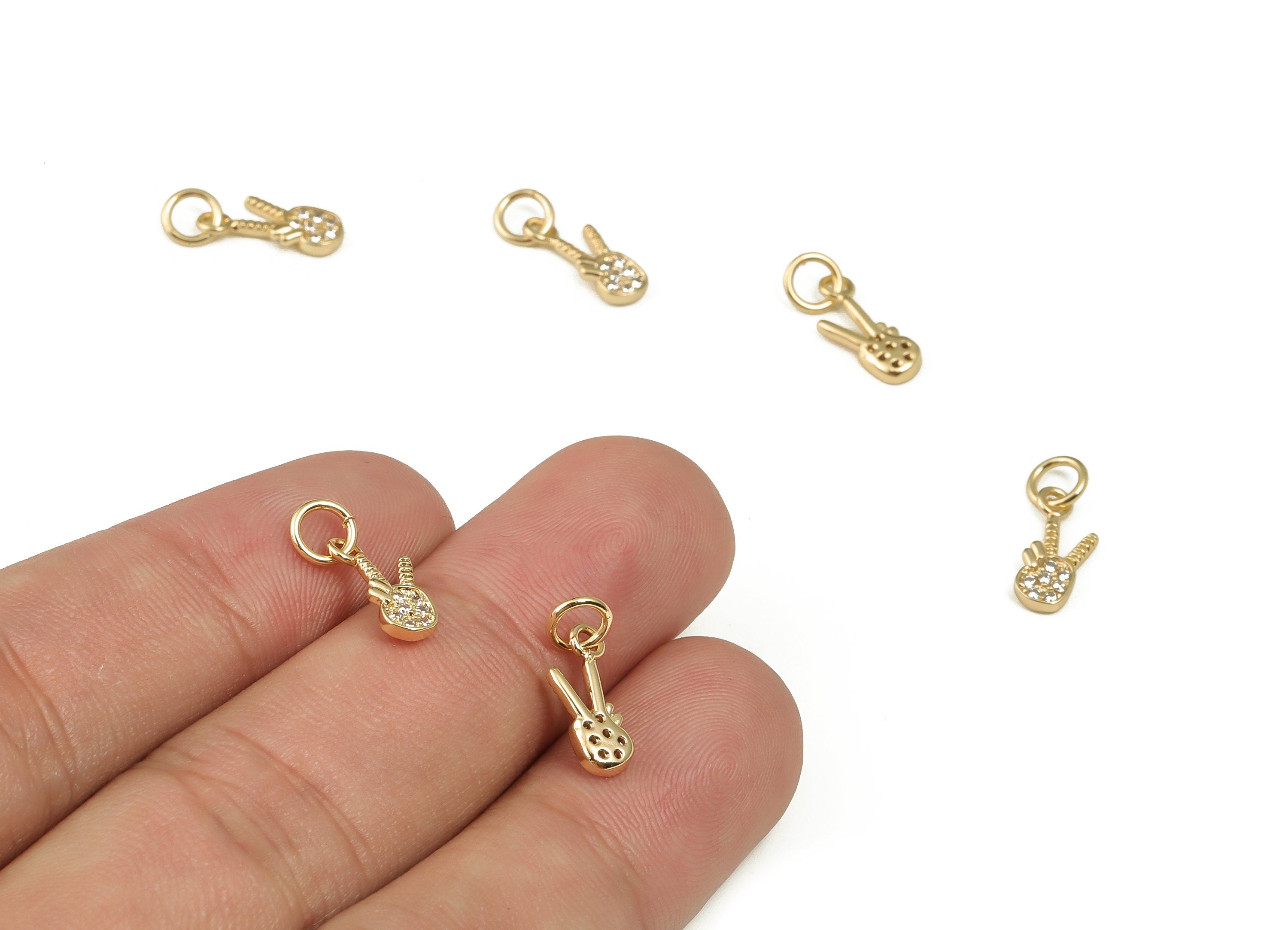 Brass Yeah Gesture Earring Charms With Zircons - Gold HandGestures Charms - 18K Gold Plated Brass Hand Symbol -15.03x5.89x1.98mm- RGP4008 - DOMEDBAZAAR