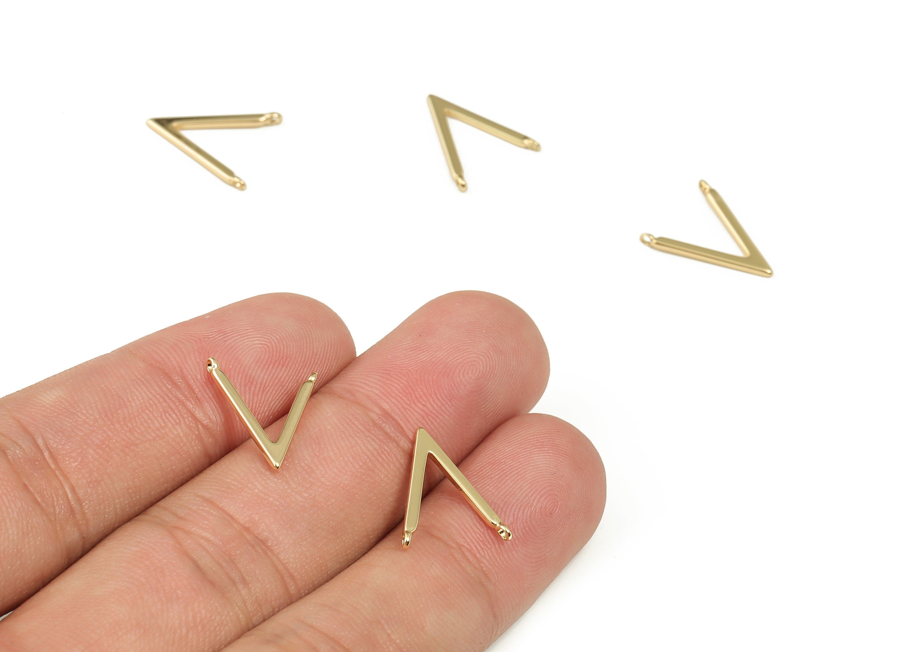 Brass V Earring Connector - Gold V Pendant - 18K Real Gold Plated Brass - Jewelry Making Supplies - 14.95x12.46x1.05mm - RGP3654 - DOMEDBAZAAR