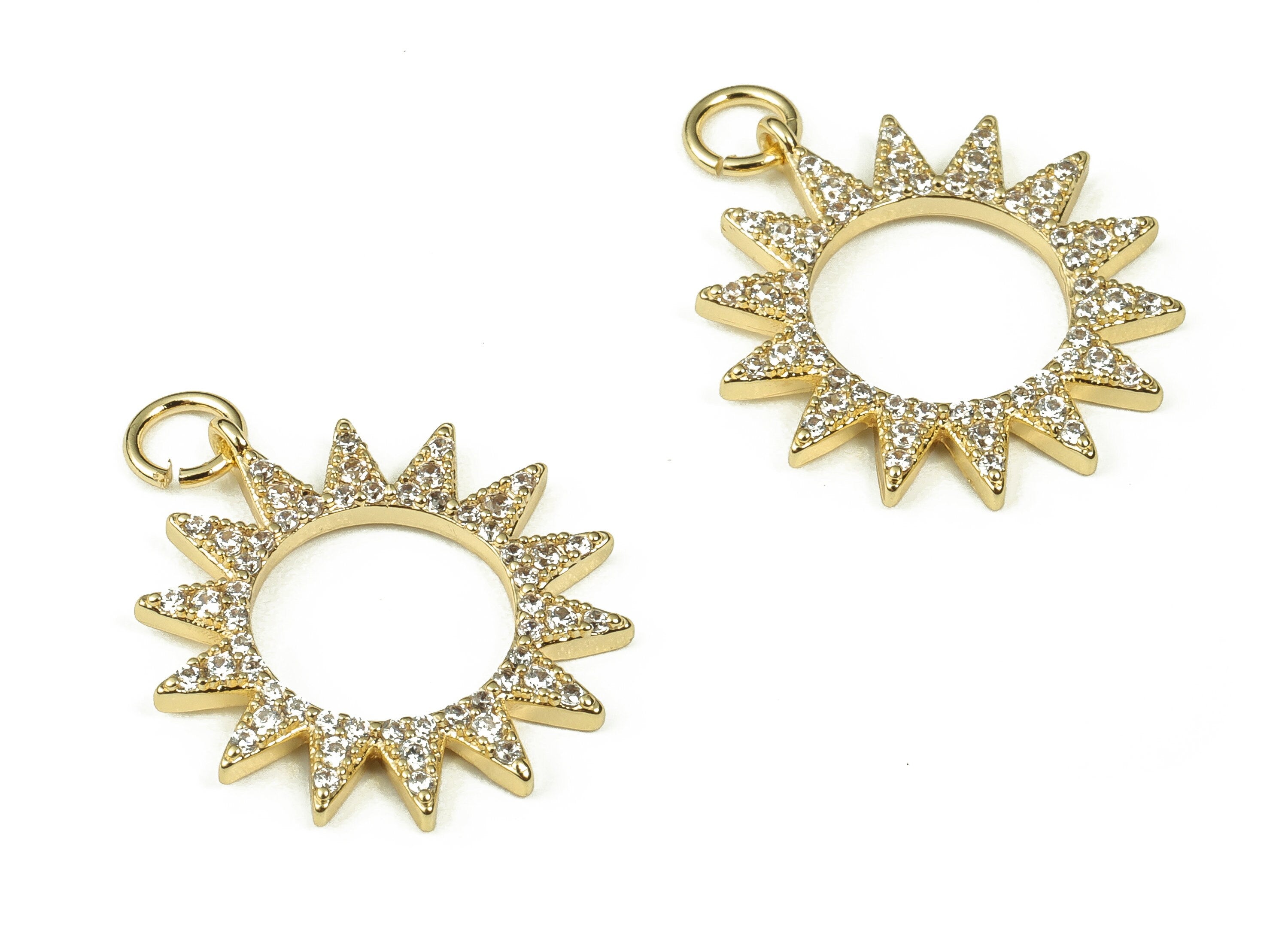 Brass Round Sun Charms with Zircon - Brass Zircon Round Charms - 18K Real Gold Plated Brass - Jewelry Supplies -19.96x17.87x1.82mm- RGP3358 - DOMEDBAZAAR