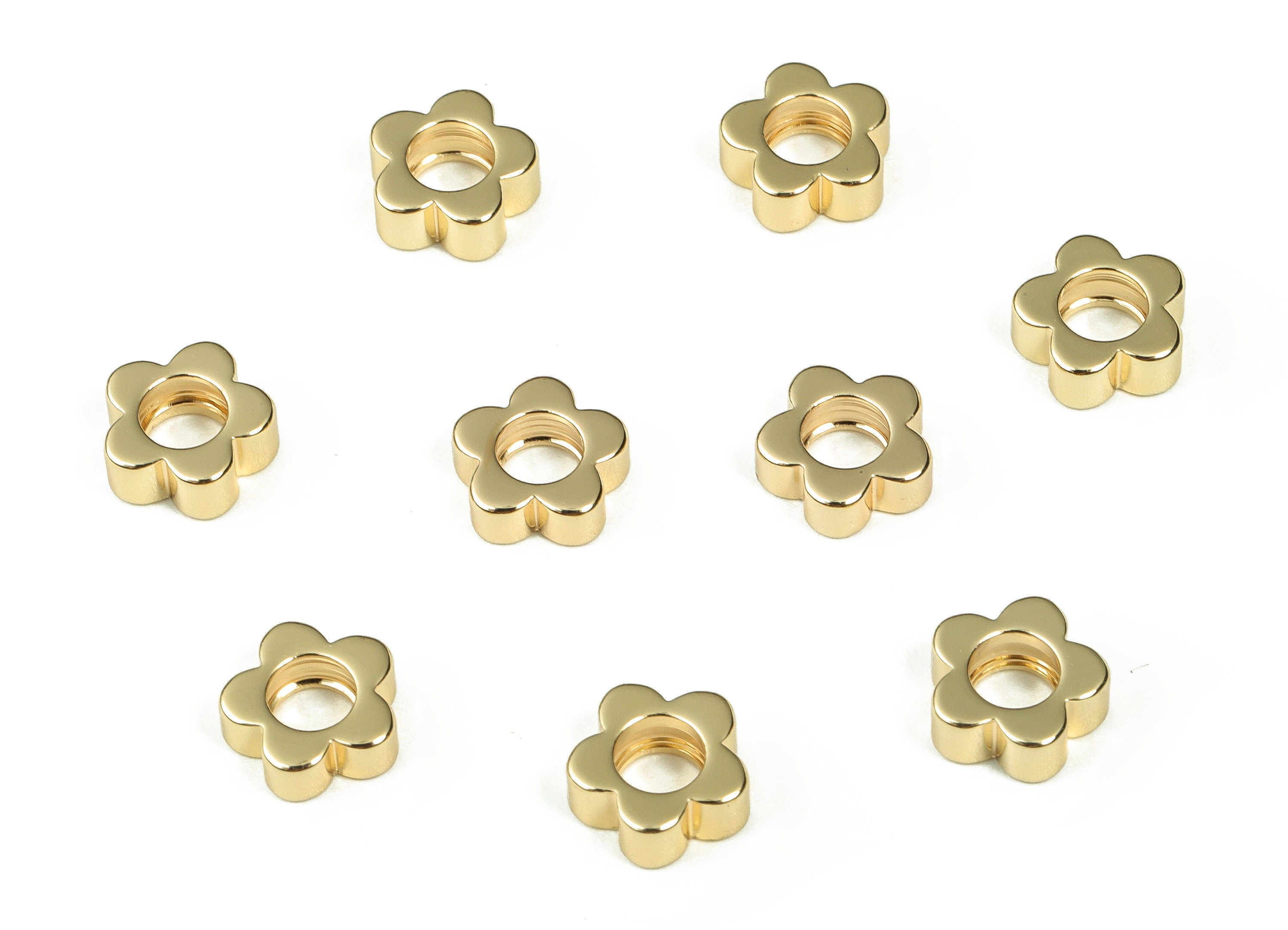 Brass Flower Spacers - Gold Flower Spacer Beads - 18K Real Gold Plated Flower Spacers - Jewelry Making Supplies -7.89x7.89x3.12mm- RGP3353 - DOMEDBAZAAR