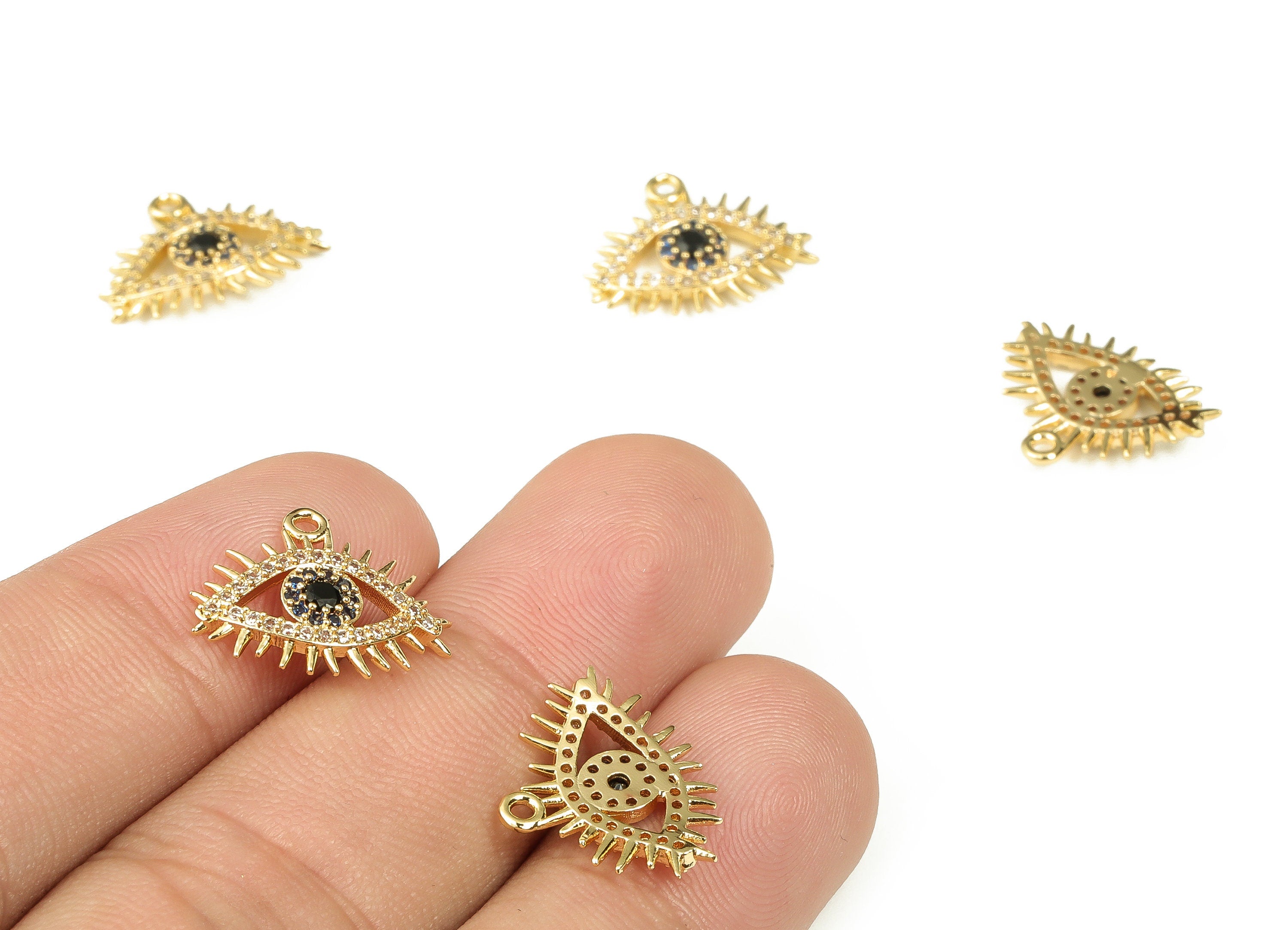 Brass Eye Shaped Charm - Brass Zircon Pendant Charm - Zircon Eye Earrings Charm - 18K Gold Plated Brass Charm -16.72x13.93x1.67mm- RGP3348 - DOMEDBAZAAR