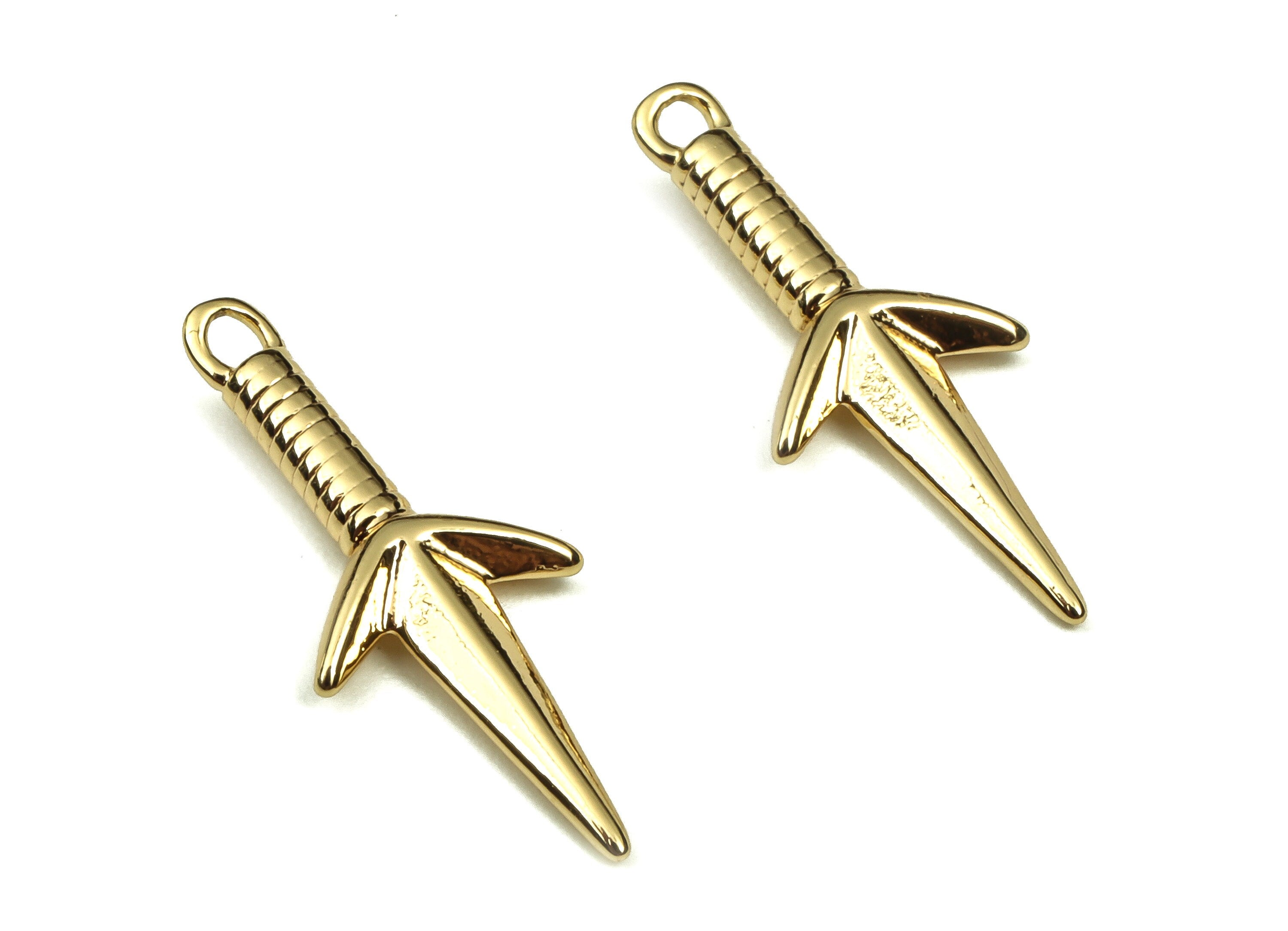 Brass Dagger Pendant Charm - Brass Sword Earring Charm - 18k Real Gold Plated Brass - Jewelry Making Supplies -21.47x8.7x1.97mm- RGP3365 - DOMEDBAZAAR