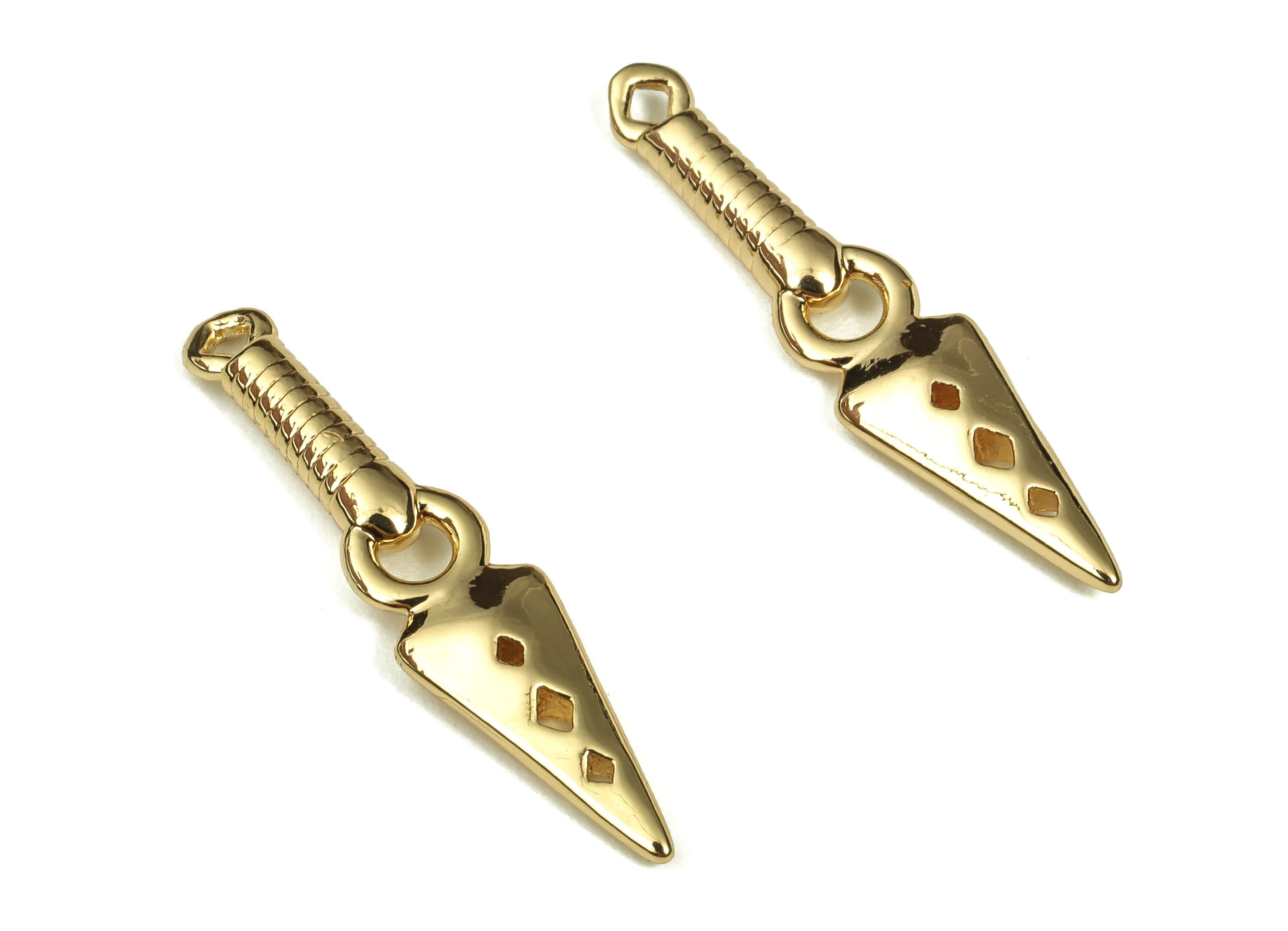 Brass Gothic Dagger Pendant - Brass Sword Earring Charm - 18k Real Gold Plated Brass - Jewelry Making Supplies -25.74x5.56x1.75mm- RGP3367 - DOMEDBAZAAR