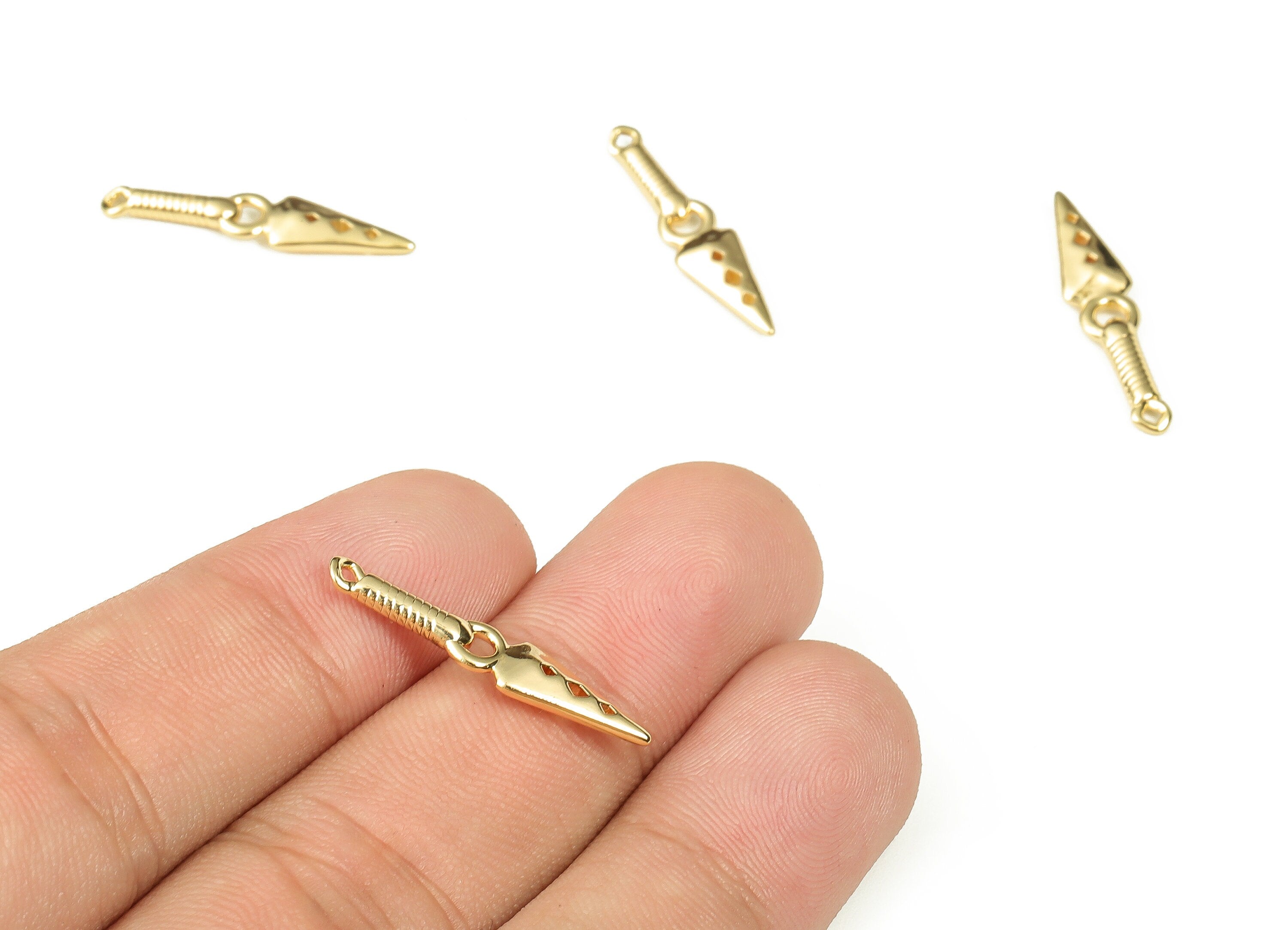 Brass Gothic Dagger Pendant - Brass Sword Earring Charm - 18k Real Gold Plated Brass - Jewelry Making Supplies -25.74x5.56x1.75mm- RGP3367 - DOMEDBAZAAR