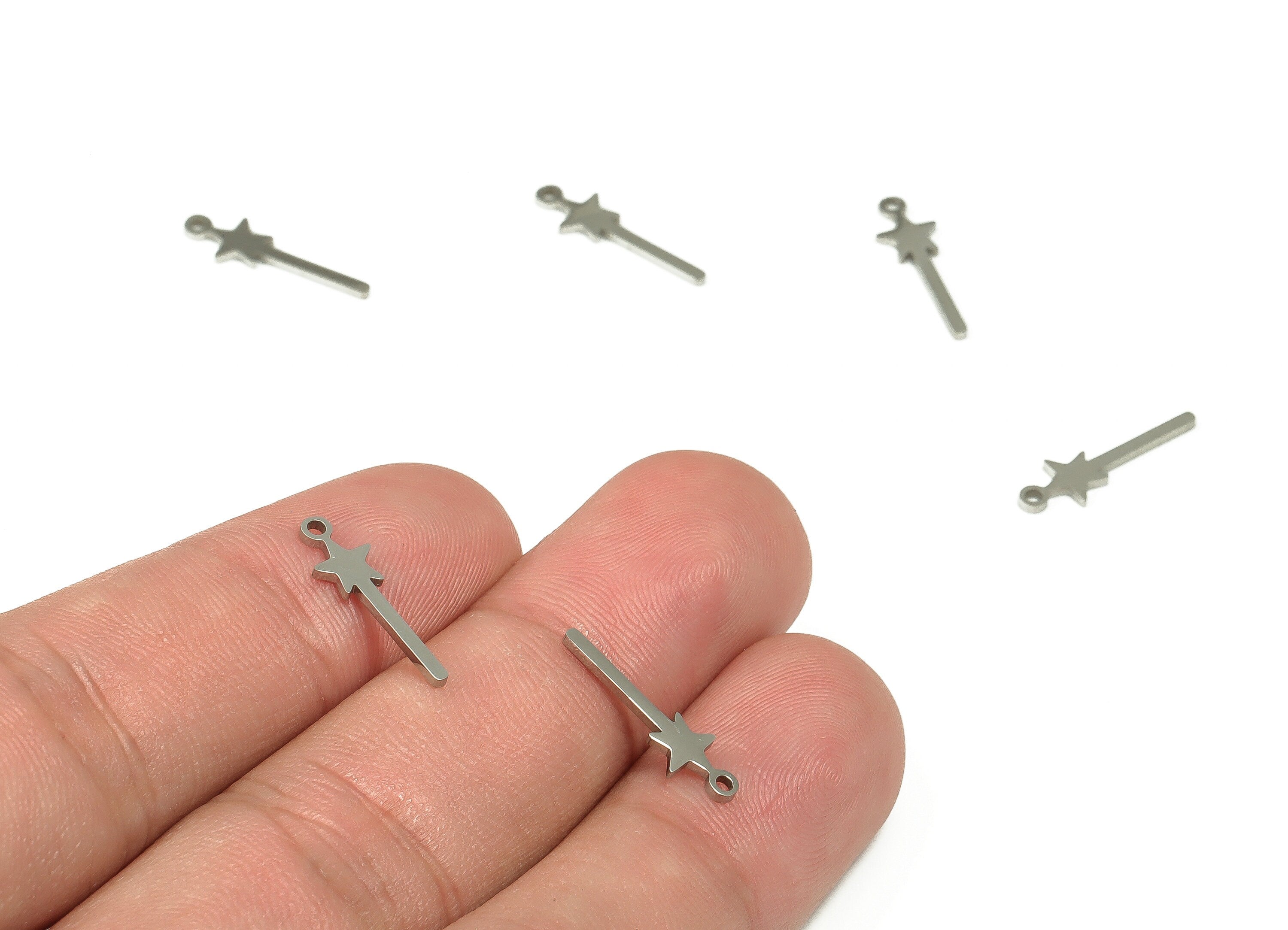 Long Stick Star Charms - Stainless Steel Star Earring Charms - Star Stick Bar Pendant - Jewelry Making Supplies -16.45x5.14x0.92mm - SS1236 - DOMEDBAZAAR