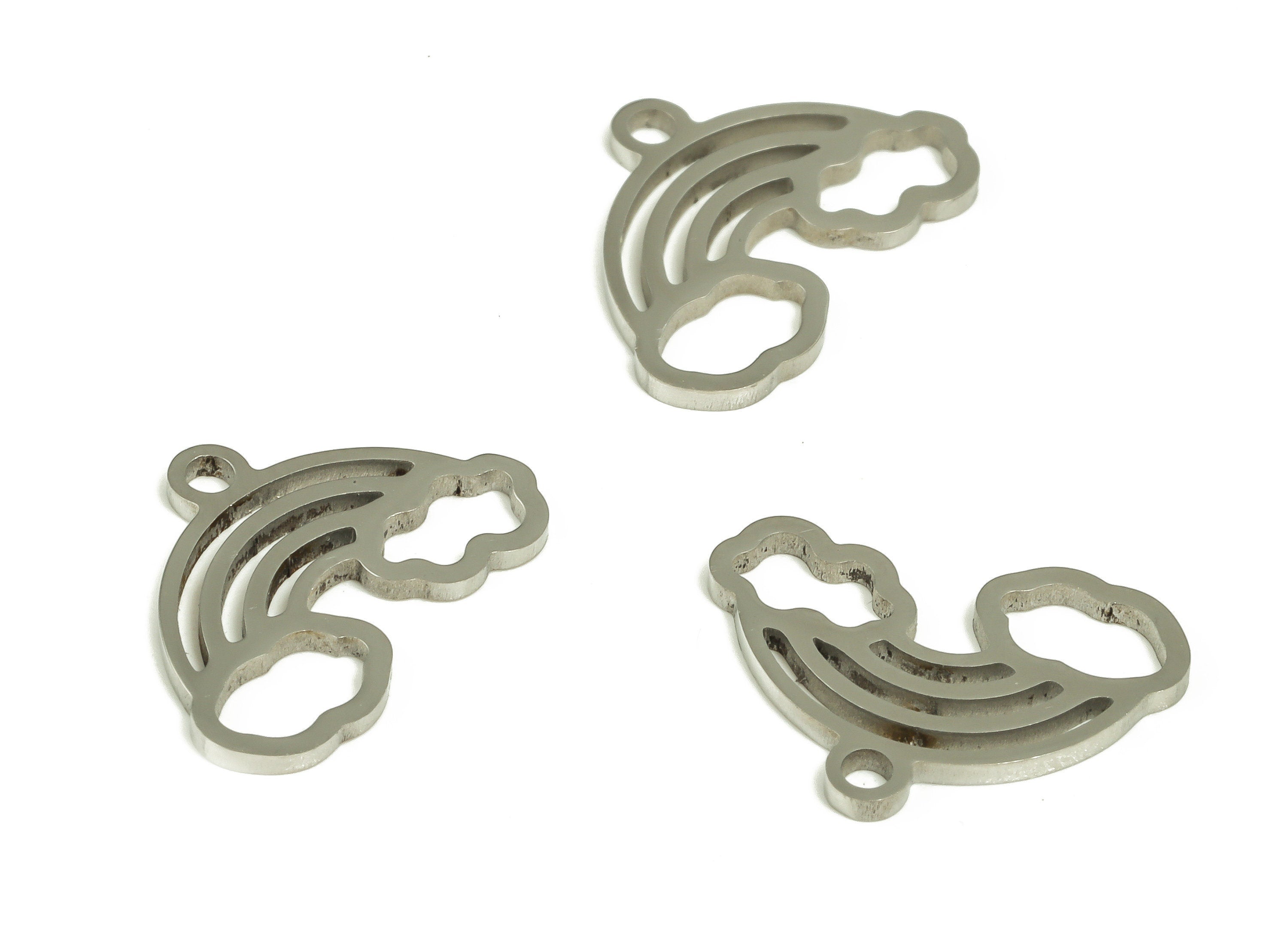 Rainbow & Cloud Charm - Stainless Steel Rainbow Earring Charms - Rainbow Pendant - Rainbow Jewelry Supplies - 14.94x9.94x0.91mm - SS1241 - DOMEDBAZAAR