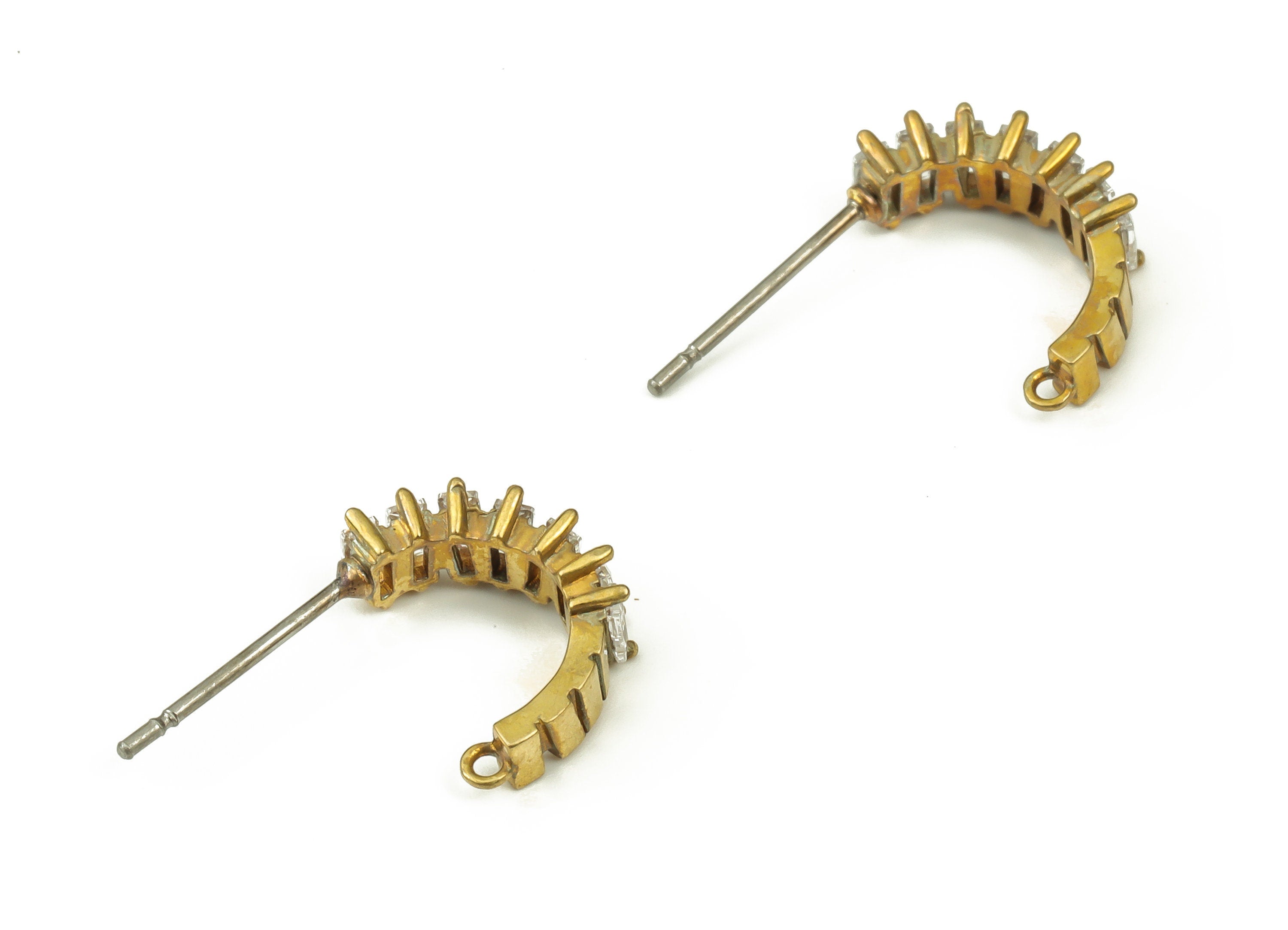 Brass C Earring Stud Zircon - Raw Brass C Earring Post - Stainless Steel Stud - Jewelry Making Supplies - 12.14x4.1x2.1mm - PP4529 - DOMEDBAZAAR