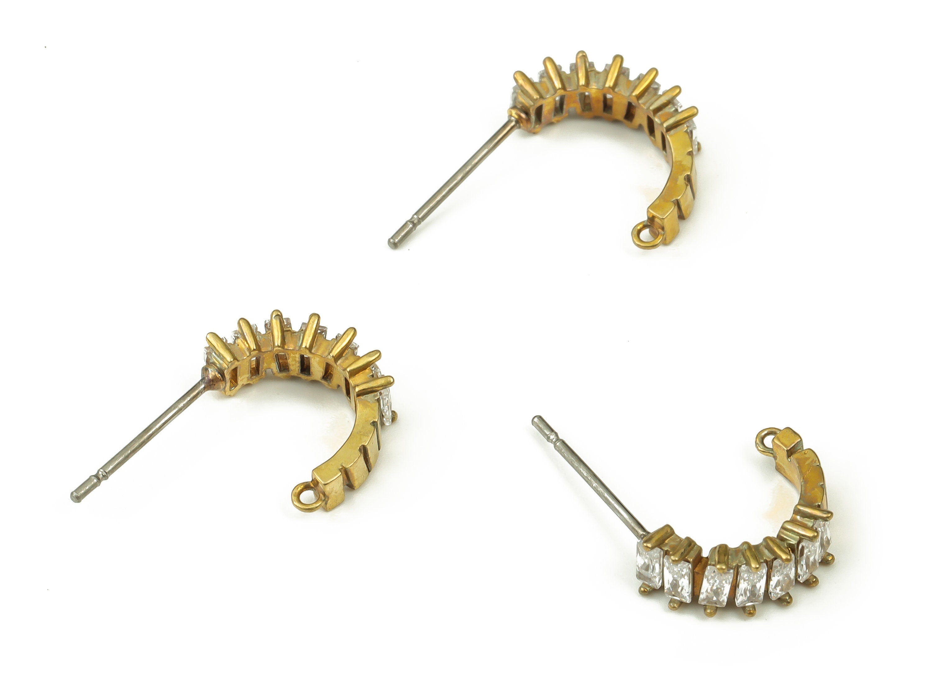 Brass C Earring Stud Zircon - Raw Brass C Earring Post - Stainless Steel Stud - Jewelry Making Supplies - 12.14x4.1x2.1mm - PP4529 - DOMEDBAZAAR