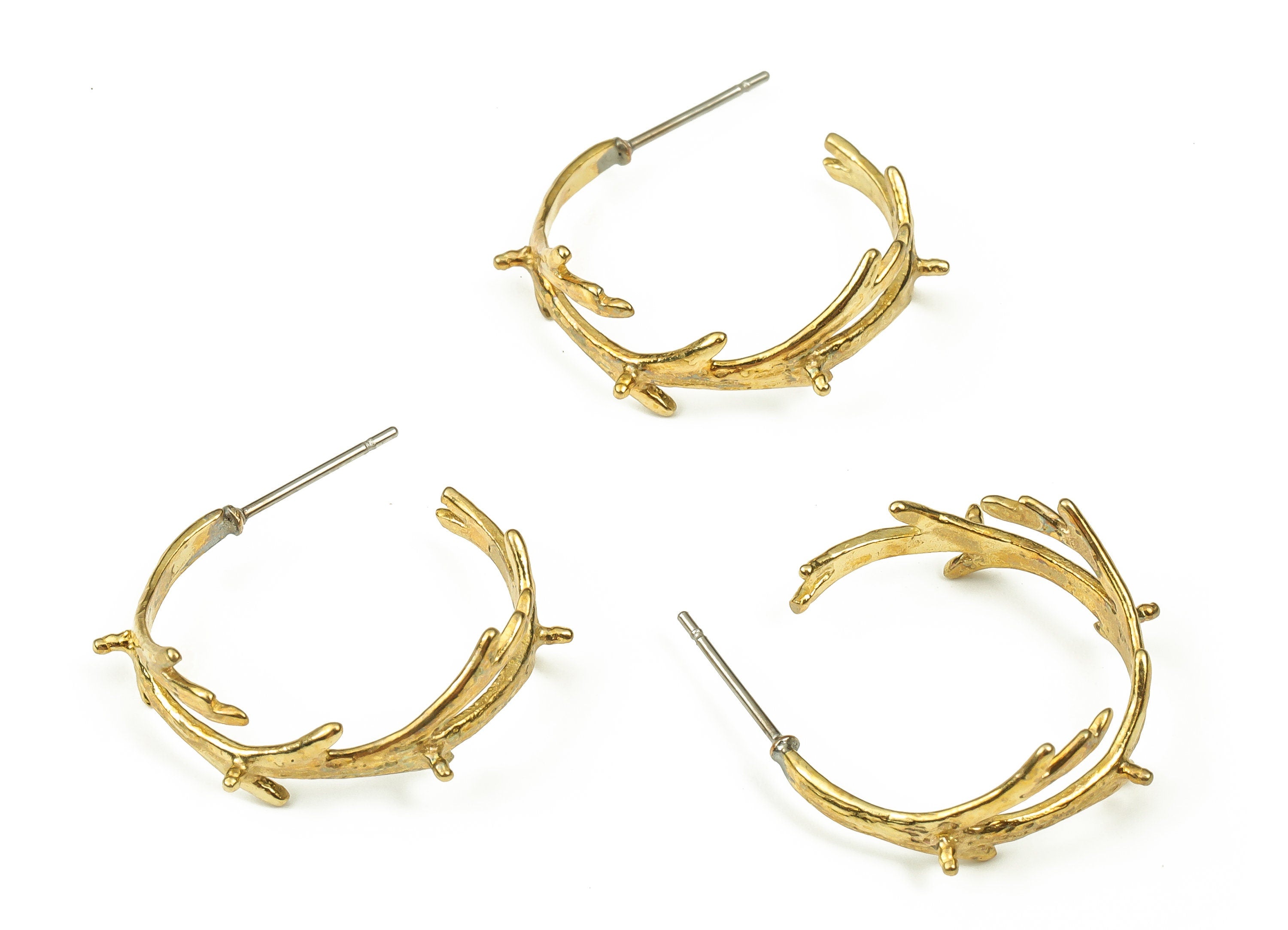 Brass Branch Stud Earring – Branches Stud – Stainless Steel Earring Post - Earring Findings – Jewelry Supplies - 24.74x21.98x3mm - PP4516 - DOMEDBAZAAR