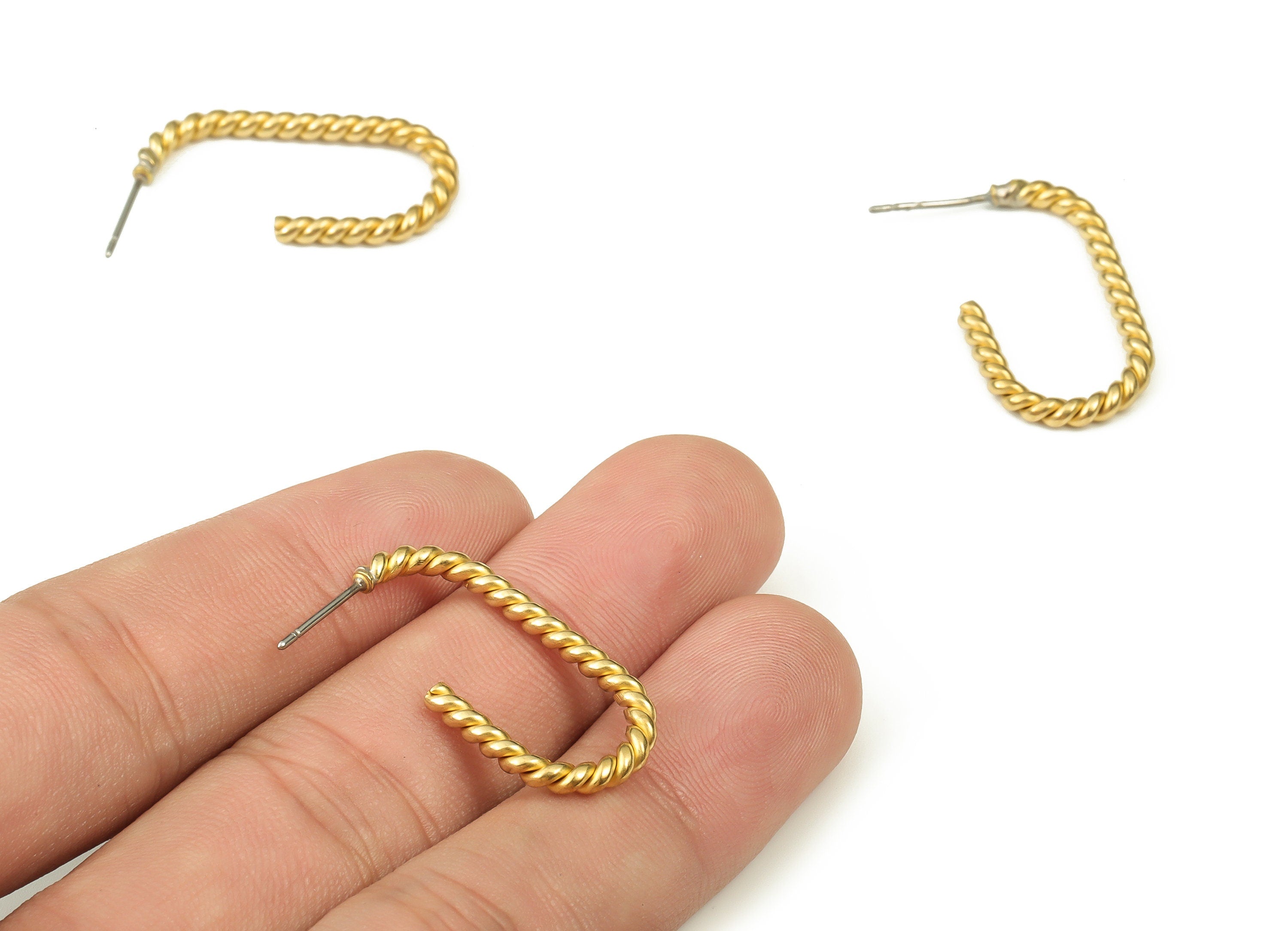 Raw Brass Surgical Stainless Steel Stud – Brass U Earring Stud - Texture Earring Post - Jewelry Making Supplies – 29.25x14.88x2.5mm - PP4518 - DOMEDBAZAAR