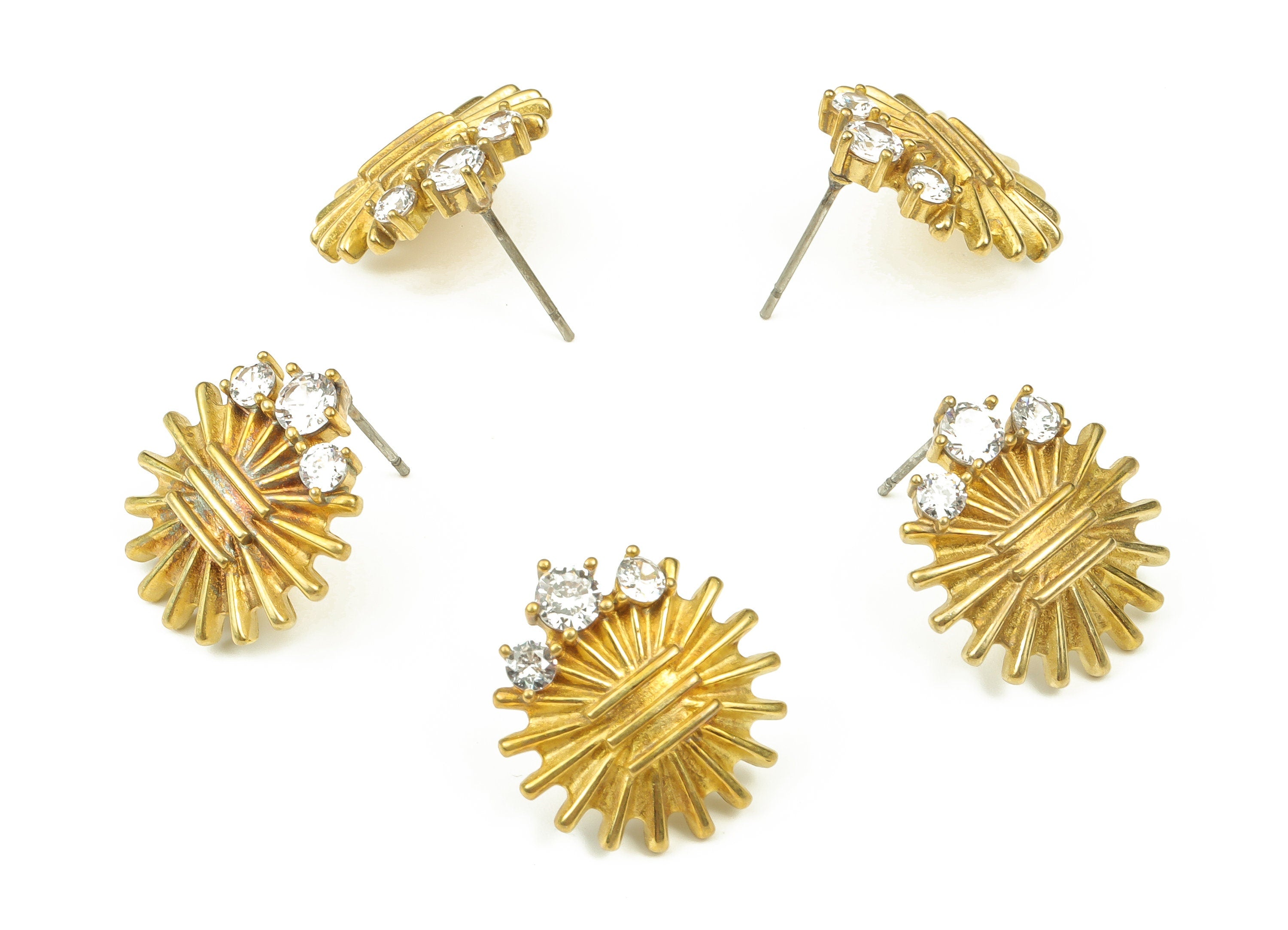 Brass Sun Earring Stud- Raw Brass Sun Earring Post- Stainless Steel Stud- Sun Earring Stud Zircon- Jewelry Supplies-19.2x17.4x3.7mm - PP4530 - DOMEDBAZAAR