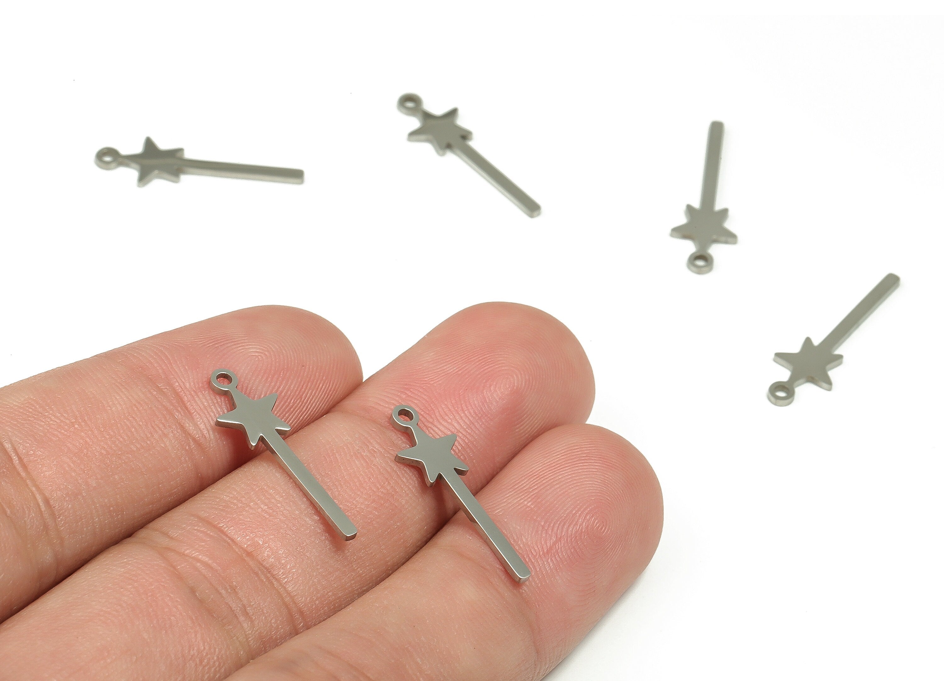 Long Stick Star Charms - Stainless Steel Star Earring Charms - Star Stick Bar Pendant - Jewelry Making Supplies - 21.63x6.89x0.96mm - SS1226 - DOMEDBAZAAR