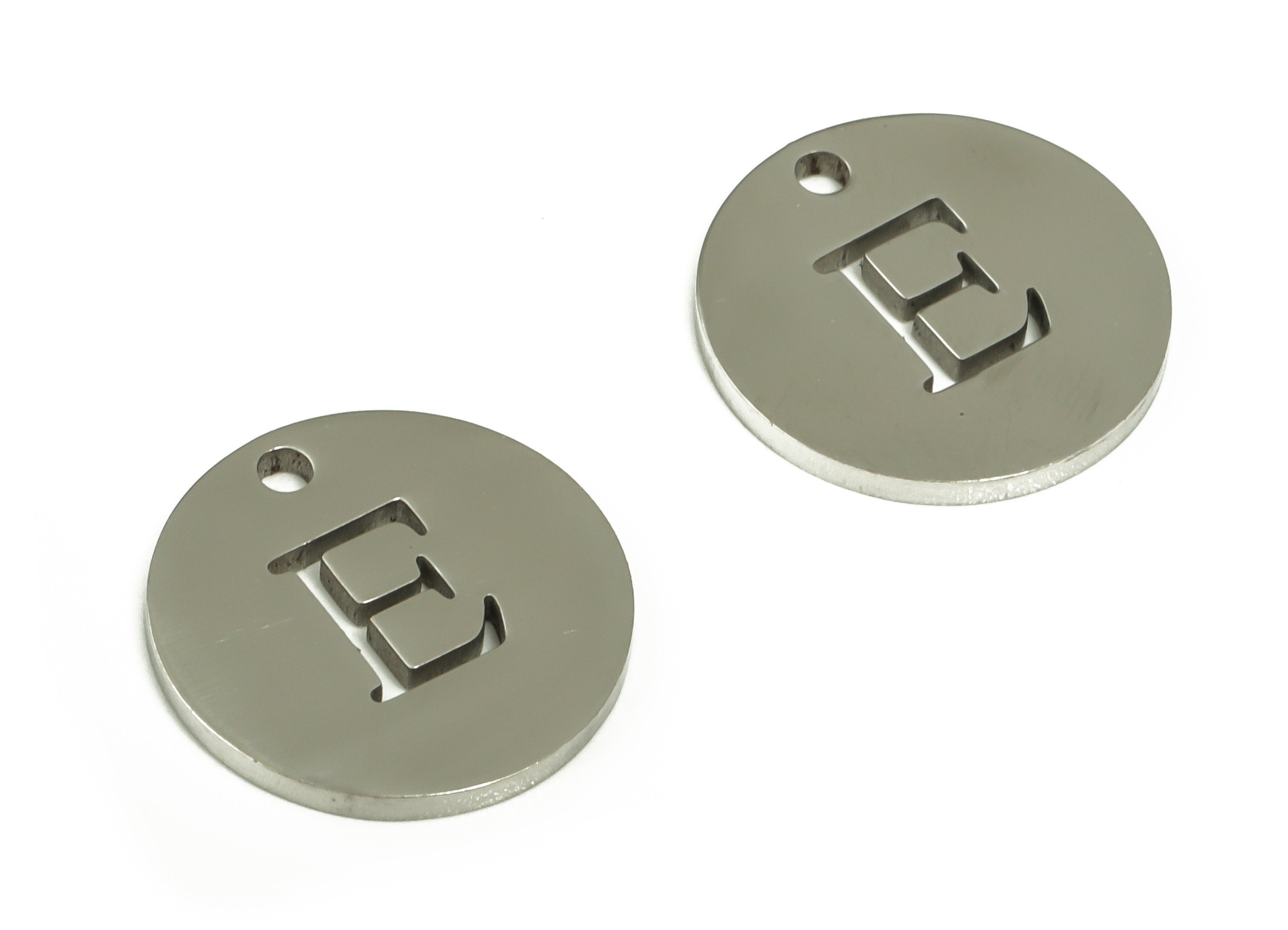 Stainless Steel Round Earring Charms - Stainless Steel The letter E Pendant - Earring Findings - Jewelry Supplies - 12x12x1mm - SS1215E - DOMEDBAZAAR