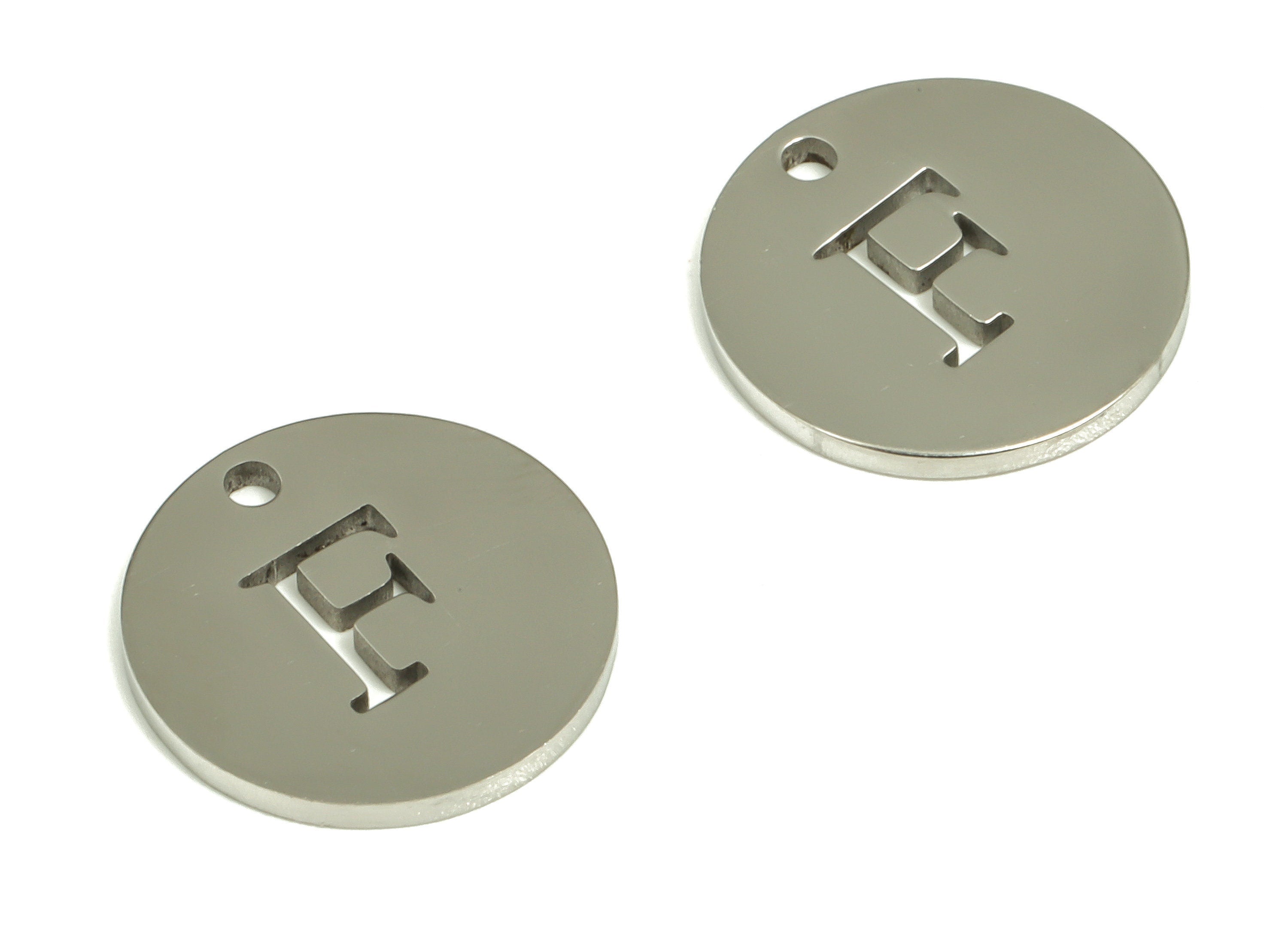 Stainless Steel Round Earring Charms - Stainless Steel The letter F Pendant - Earring Findings - Jewelry Supplies - 12x12x1mm - SS1215F - DOMEDBAZAAR