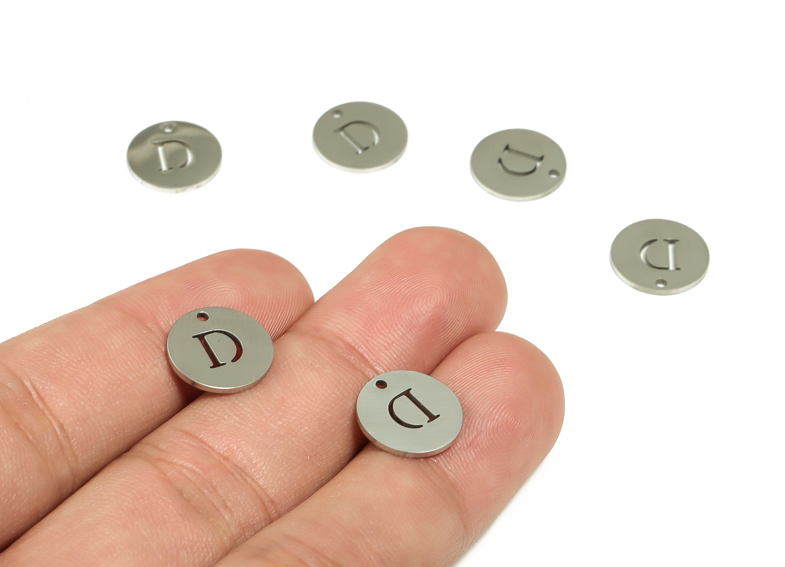Stainless Steel Round Earring Charms - Stainless Steel The letter D Pendant - Earring Findings - Jewelry Supplies - 12x12x1mm - SS1215D - DOMEDBAZAAR