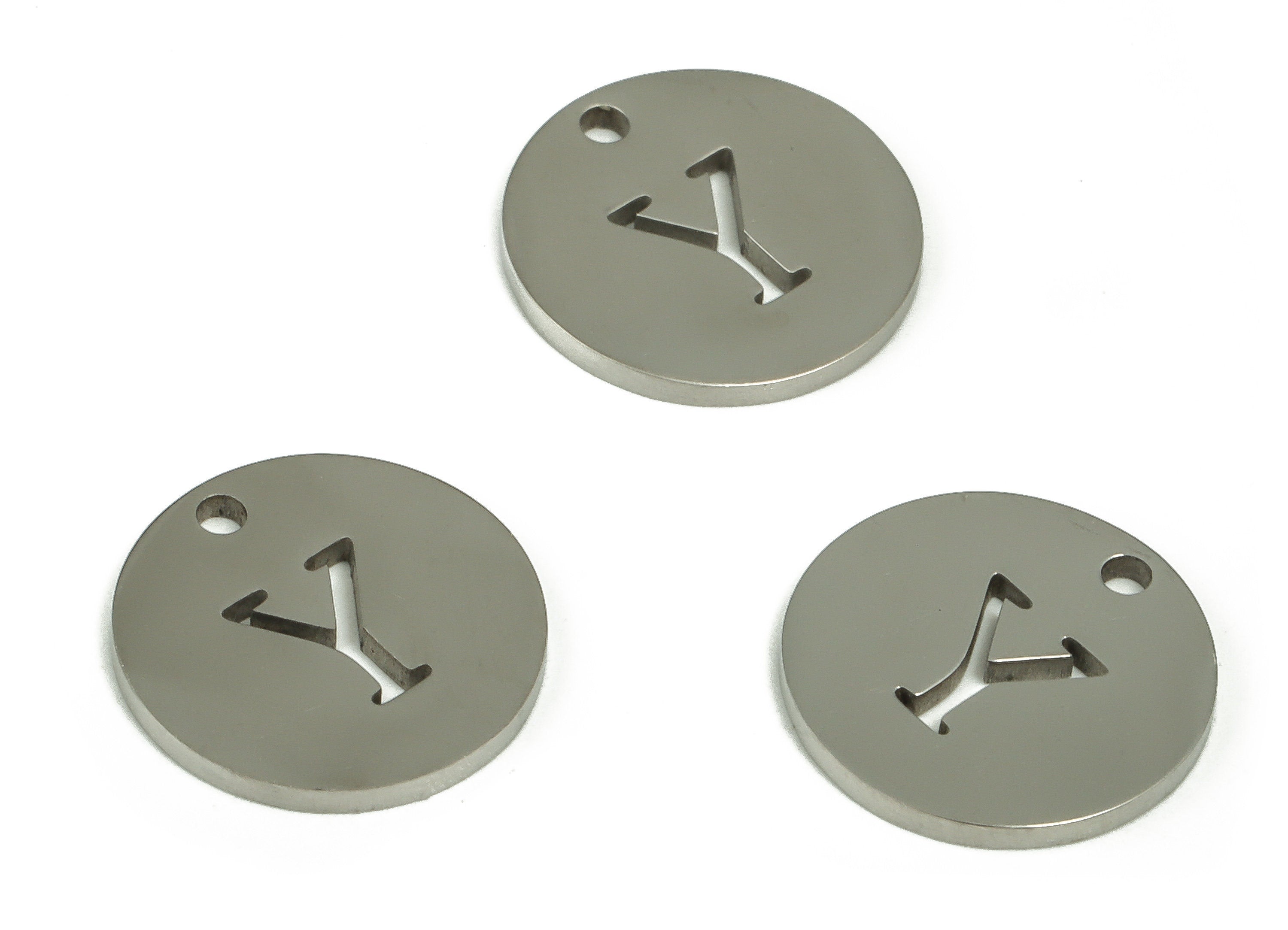 Stainless Steel Round Earring Charms - Stainless Steel The letter Y Pendant - Earring Findings - Jewelry Supplies - 12x12x1mm - SS1215Y - DOMEDBAZAAR