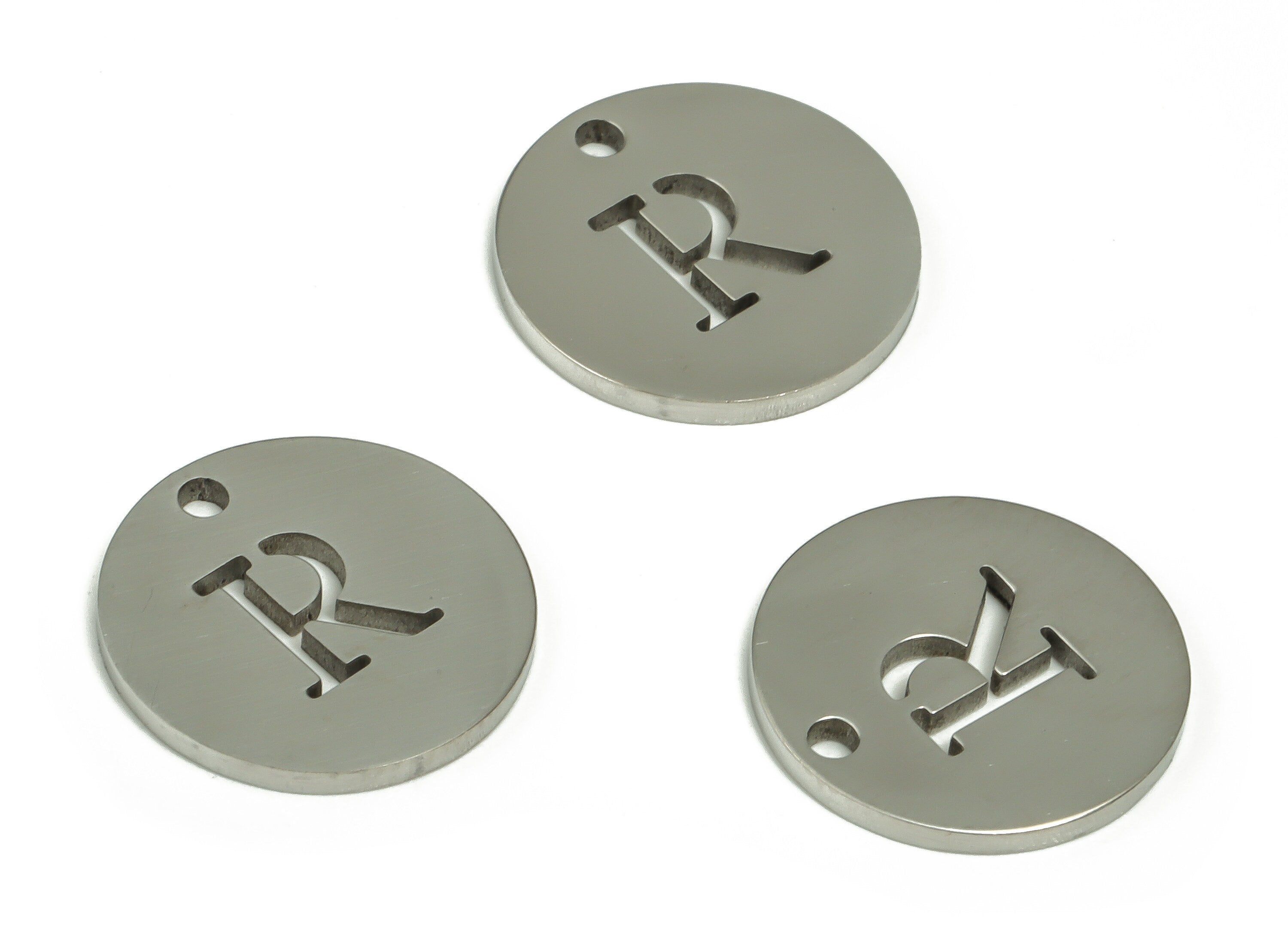 Stainless Steel Round Earring Charms - Stainless Steel The letter R Pendant - Earring Findings - Jewelry Supplies - 12x12x1mm - SS1215R - DOMEDBAZAAR