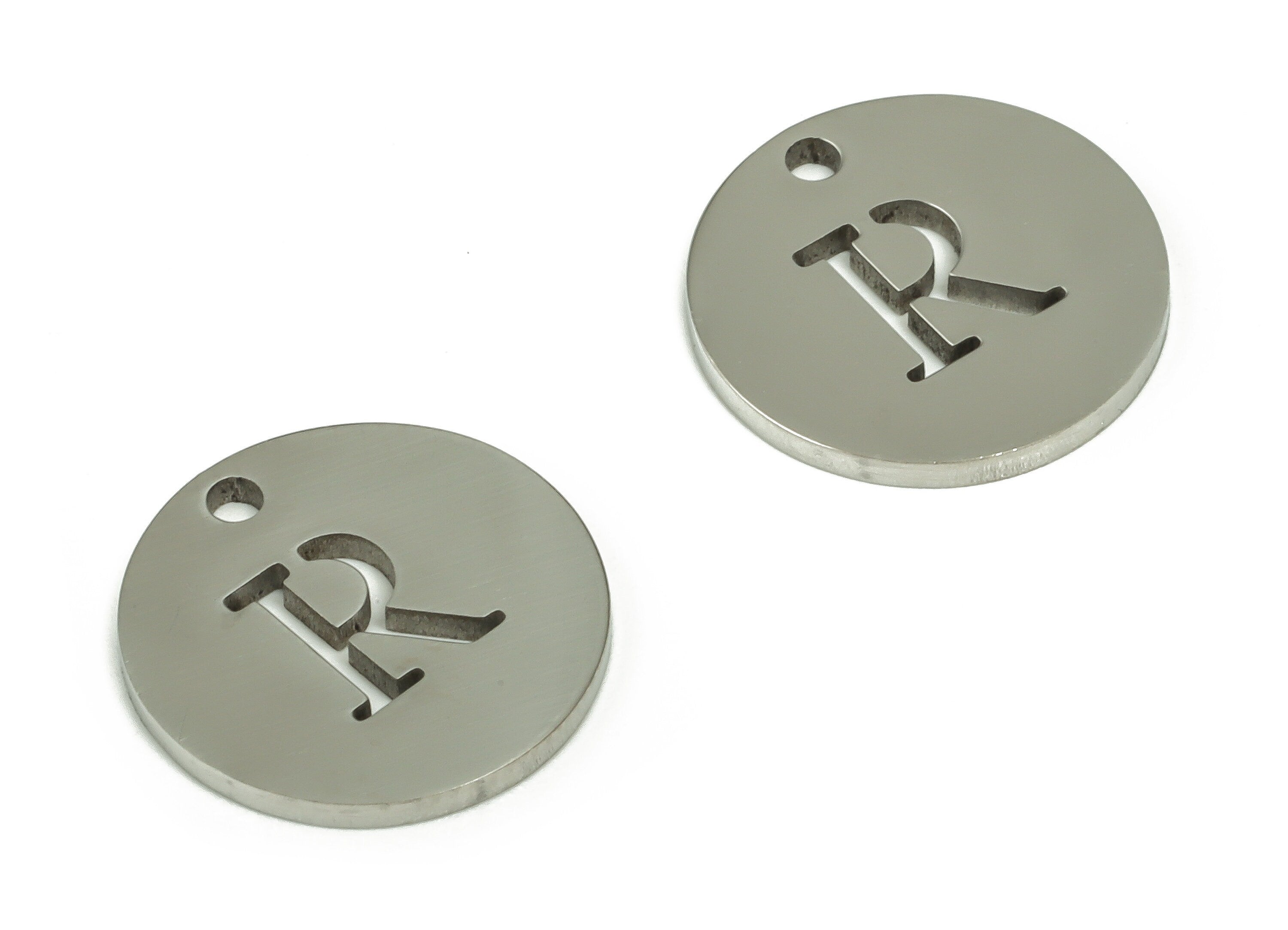 Stainless Steel Round Earring Charms - Stainless Steel The letter R Pendant - Earring Findings - Jewelry Supplies - 12x12x1mm - SS1215R - DOMEDBAZAAR