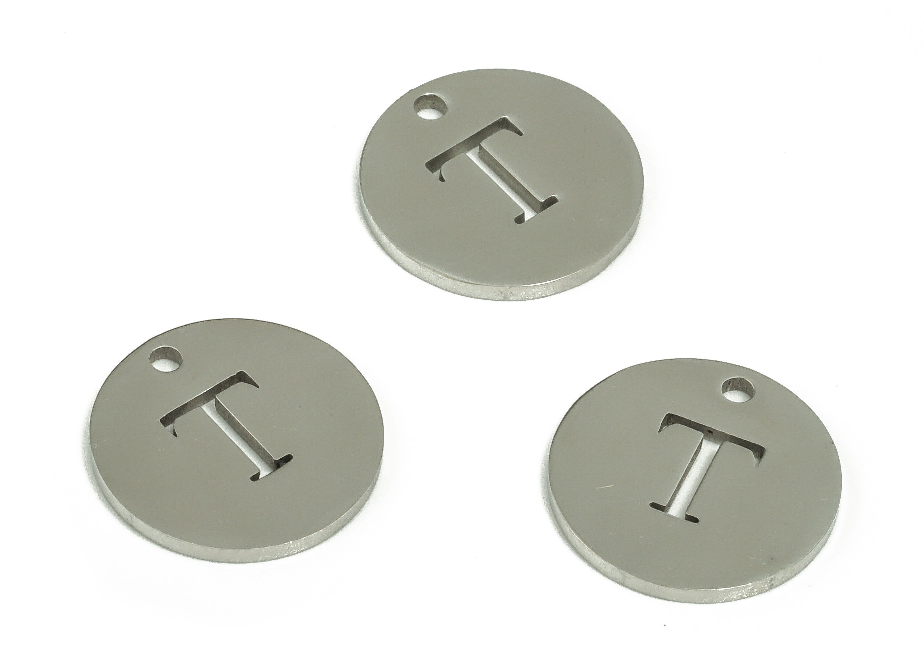 Stainless Steel Round Earring Charms - Stainless Steel The letter T Pendant - Earring Findings - Jewelry Supplies - 12x12x1mm - SS1215T - DOMEDBAZAAR