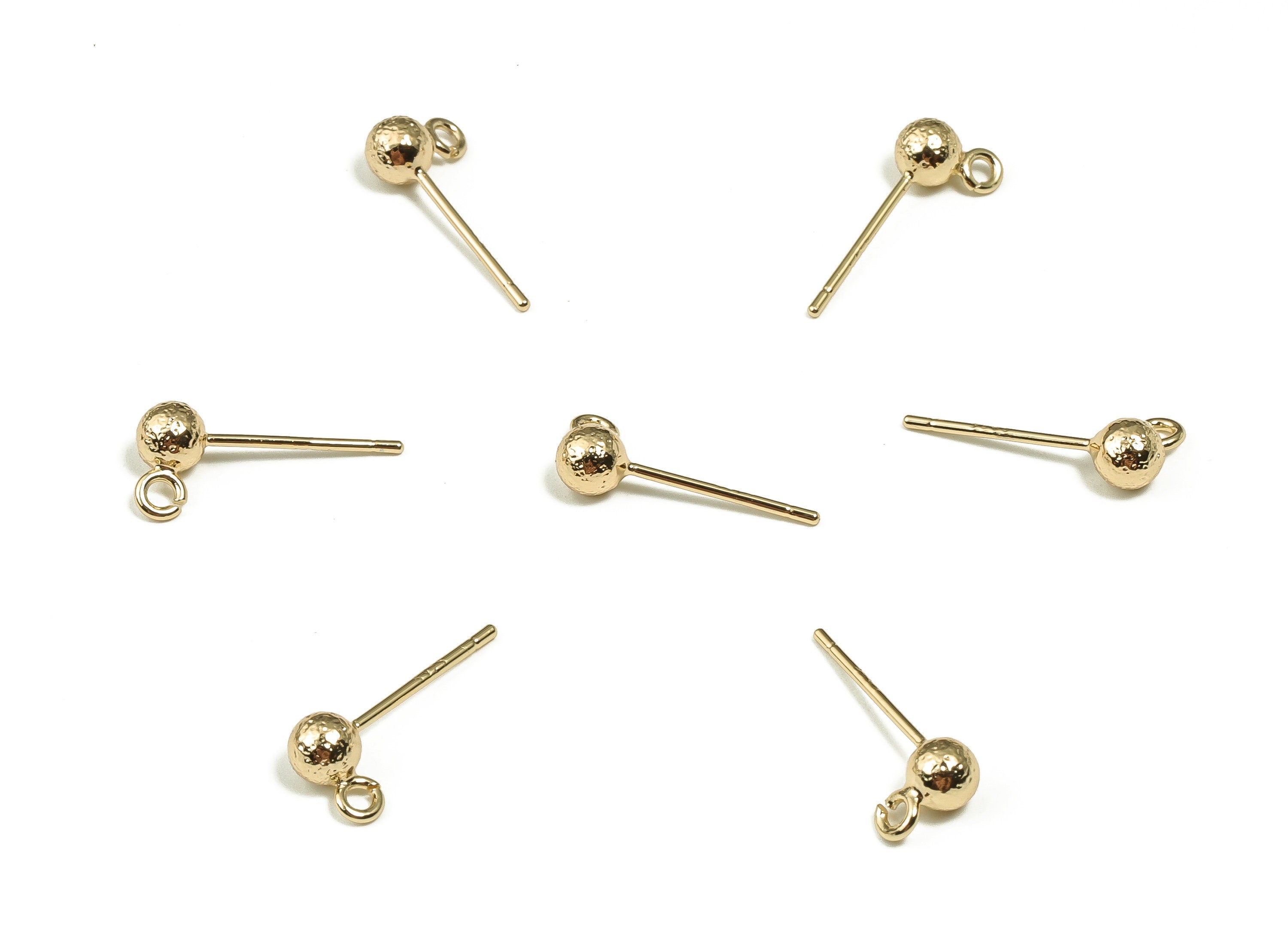 Brass Earring Post - Ball Pad Studs - Gold Ball Post Earring - 18K Real Gold Plated Brass - Stainless Steel Stud - 14.97x6.79x4mm - RGP3391 - DOMEDBAZAAR