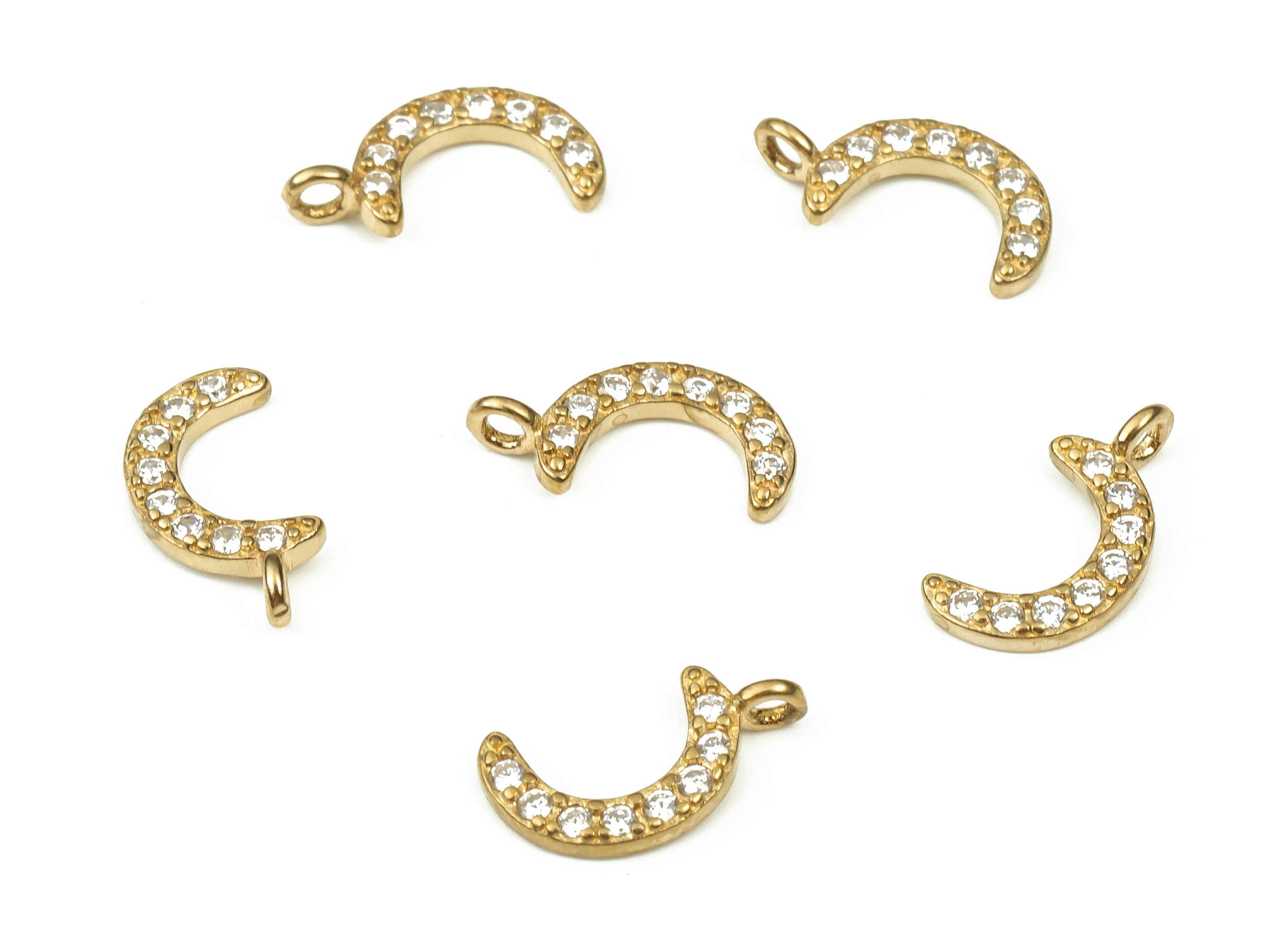 Brass Crescent Earring Charm- Zircon Earring Charm- Raw Brass Moon Pendant- Earring Findings- Jewelry Supplies- 11.72x6.07x1.35mm - PP4515 - DOMEDBAZAAR